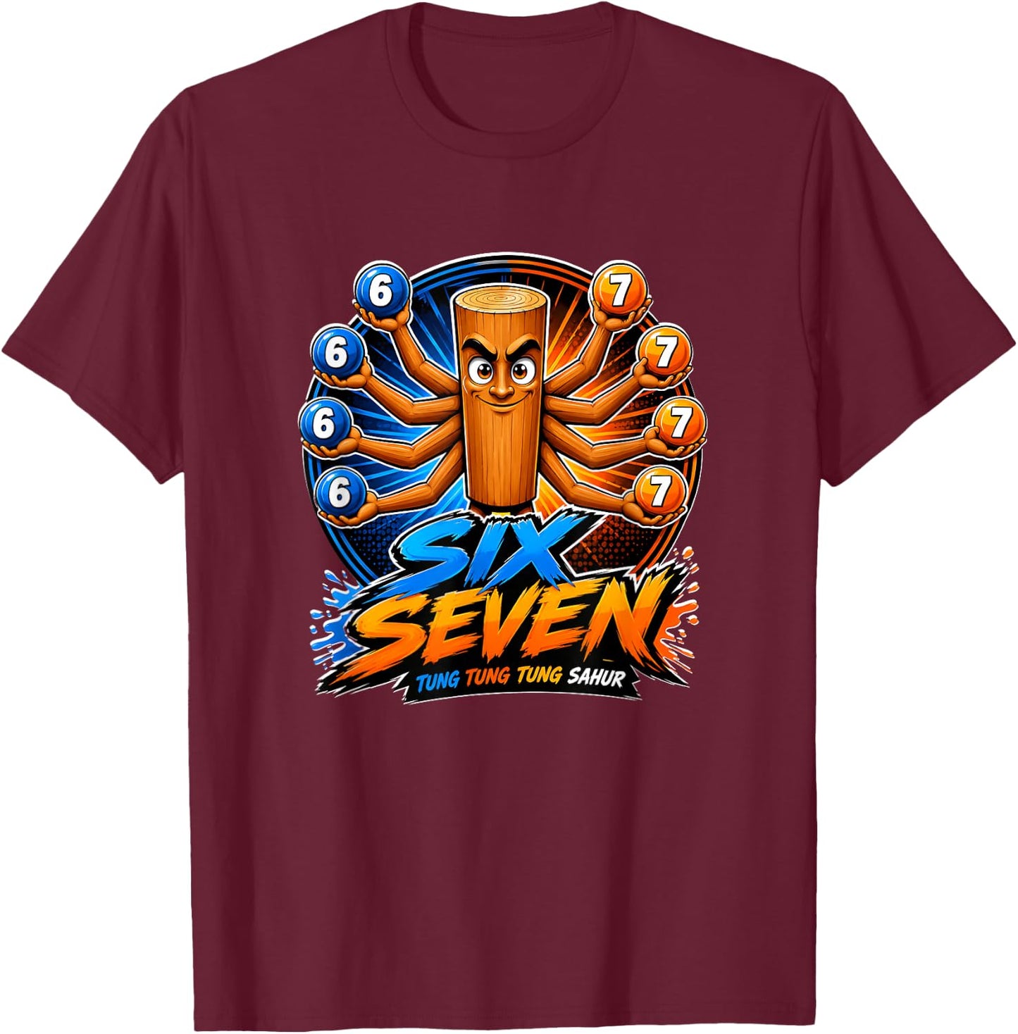 Six Seven Tung Tung Sahur Kids 67 Boys Youth 6-7 Meme Funny T-Shirt - T-Shirt | Maroon