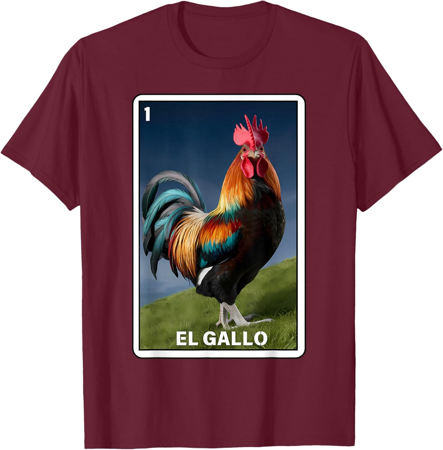 El Gallo Mexican Lottery Bingo Game Traditional Rooster Card T-Shirt - T-Shirt | Maroon