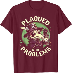 Plagued With Problems Gothic Occult Pestheiler Plague Doctor T-Shirt - T-Shirt | Maroon