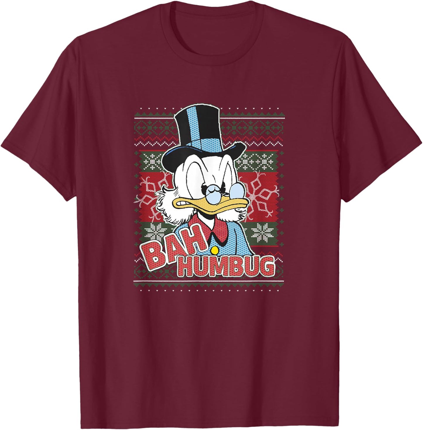 Disney DuckTales Christmas Scrooge McDuck Bah Humbug Small T-Shirt - T-Shirt | Maroon