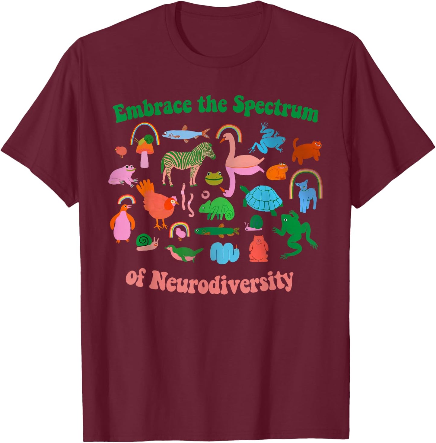 Embrace The Spectrum Neurodiversity Animal Autism Awareness T-Shirt - T-Shirt | Maroon