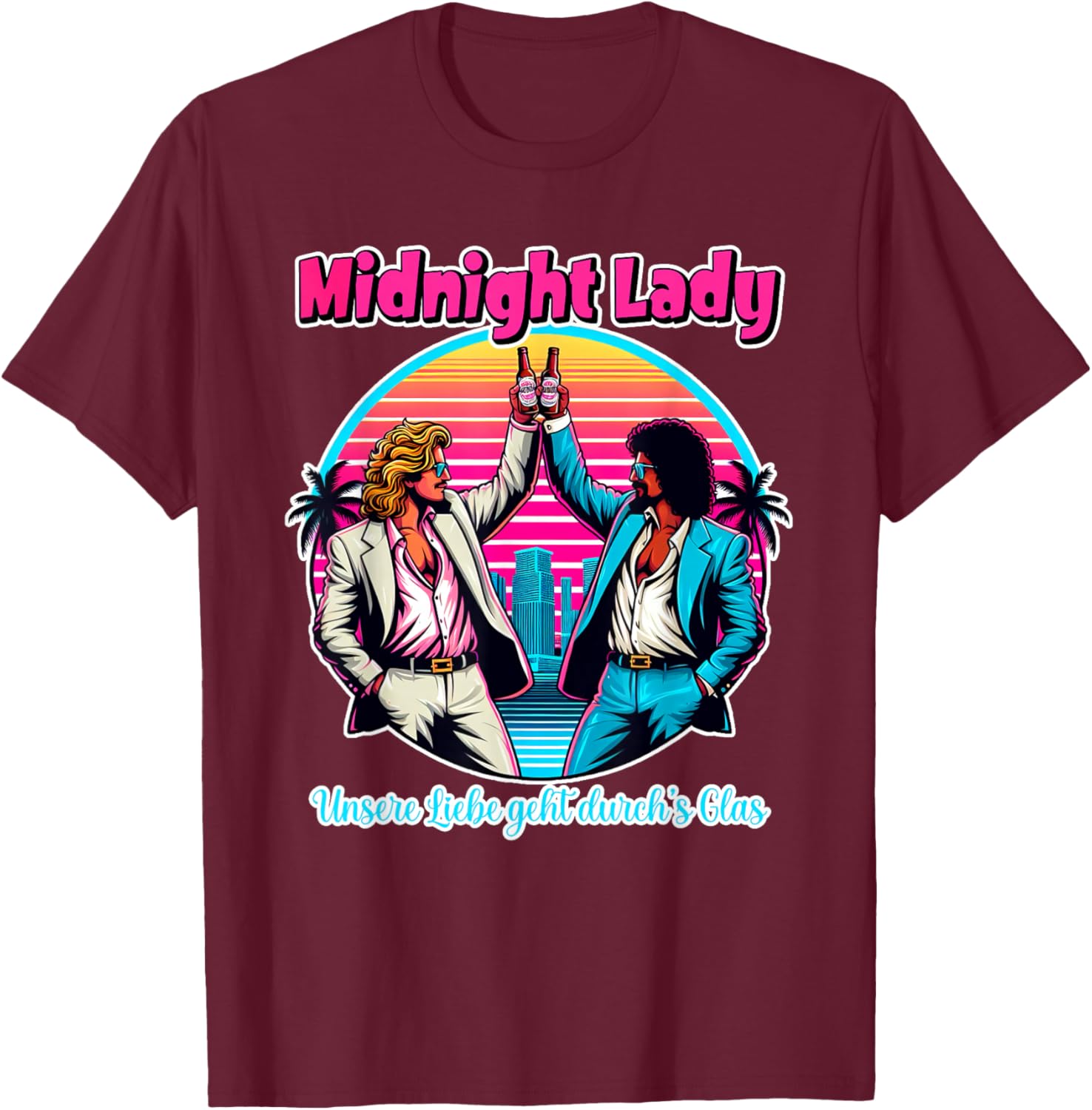 Midnight Lady, Malle Party, Buffalo, 80s Party, Malle Song , black T-Shirt - T-Shirt | Maroon