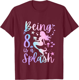 8 Year Old 8th Mermaid Birthday Under Sea Party Themed T-Shirt - T-Shirt | Maroon