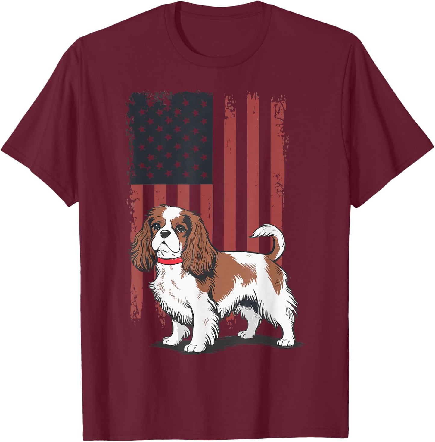 Cavalier King Charles Spaniel USA Flag T-Shirt - T-Shirt | Maroon