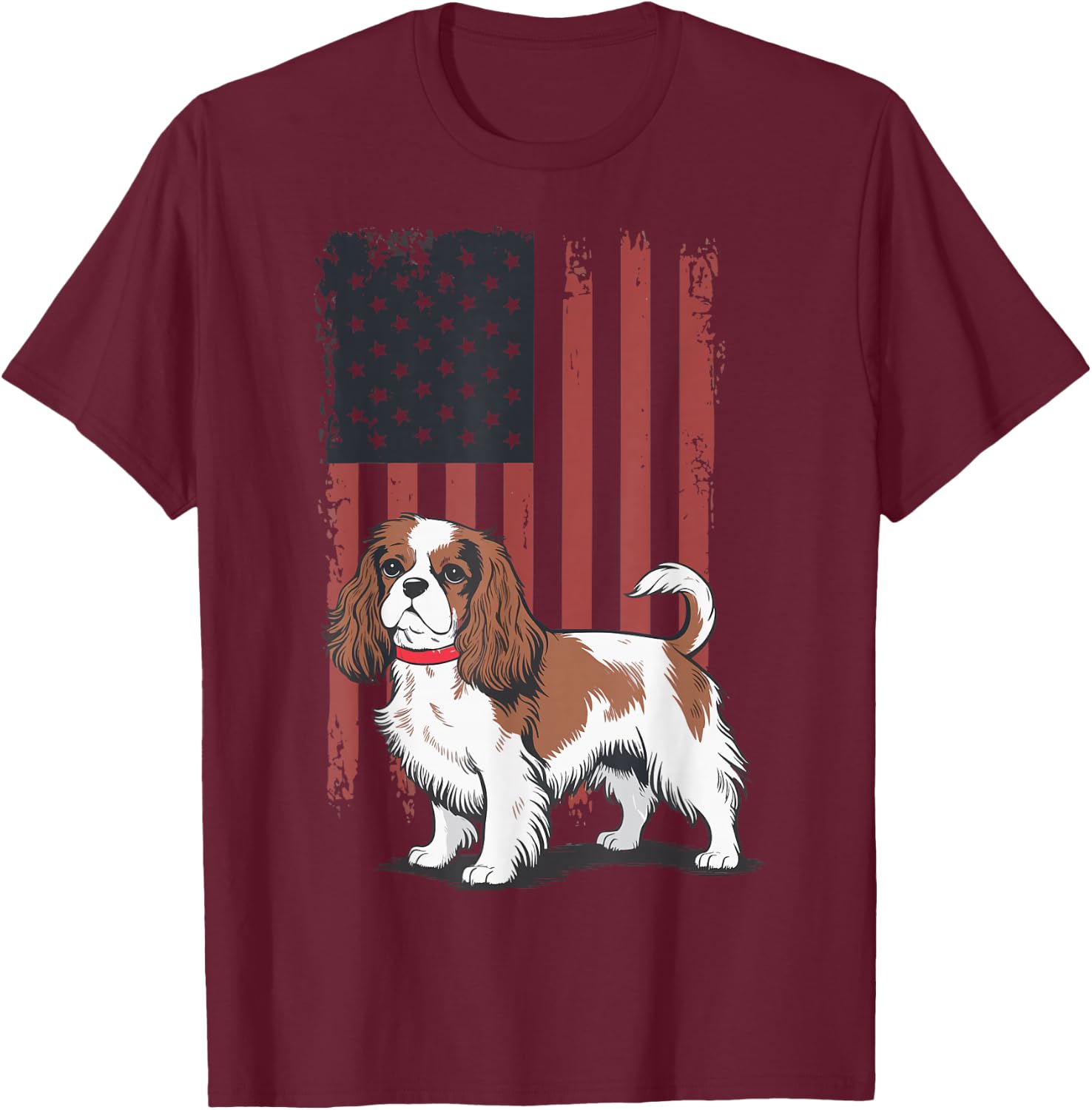 Cavalier King Charles Spaniel USA Flag T-Shirt - T-Shirt | Maroon