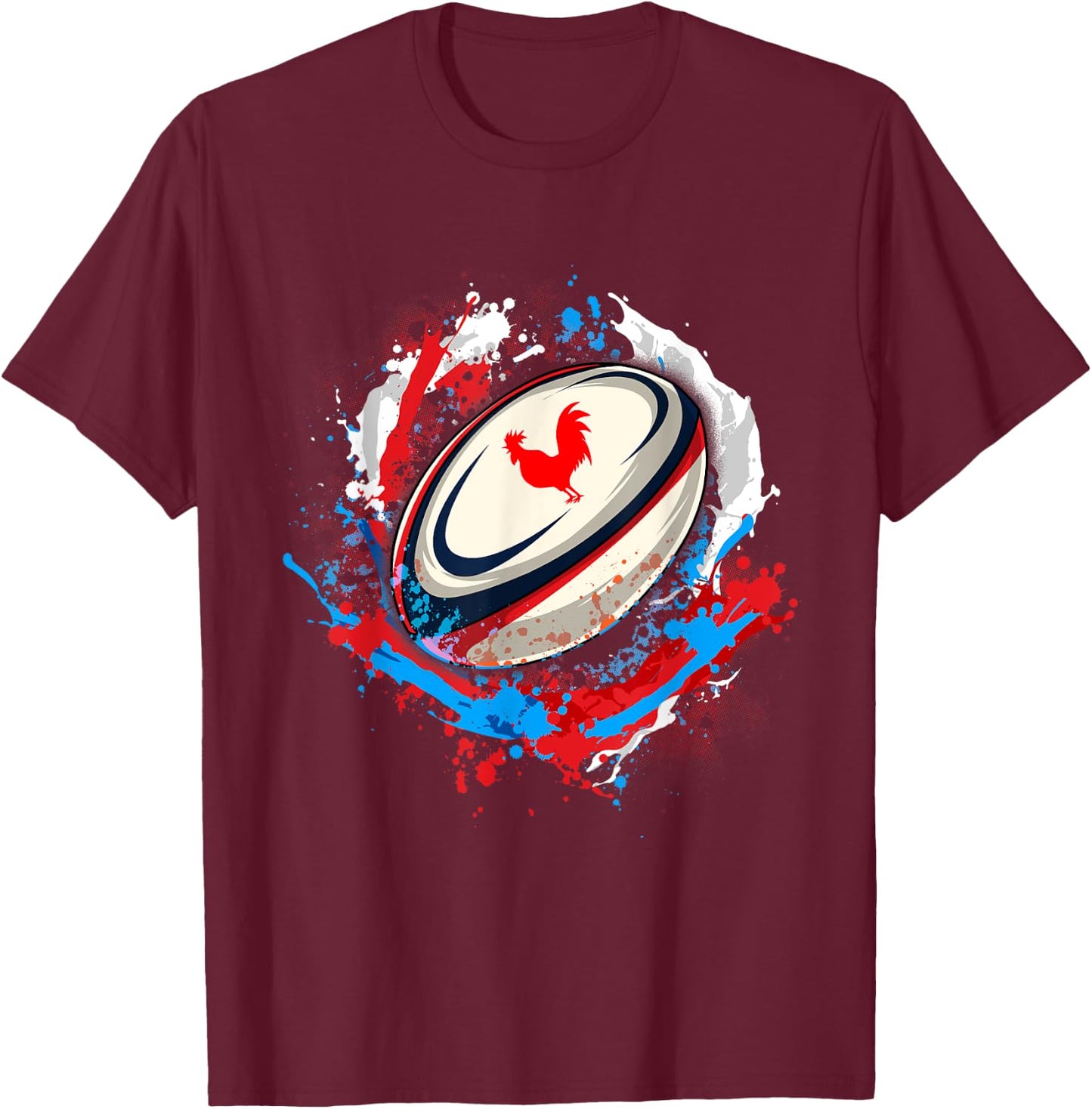 Rugby Shirt Player Child Man Flag Rooster Men Women , Black, S T-Shirt - T-Shirt | Maroon