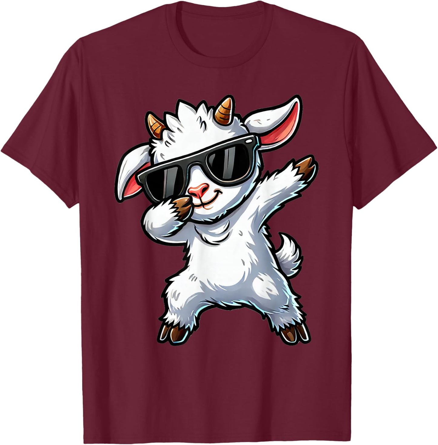 Dabbing Cute Goat | Funny Goat on Dabben Gift Goat , black T-Shirt - T-Shirt | Maroon