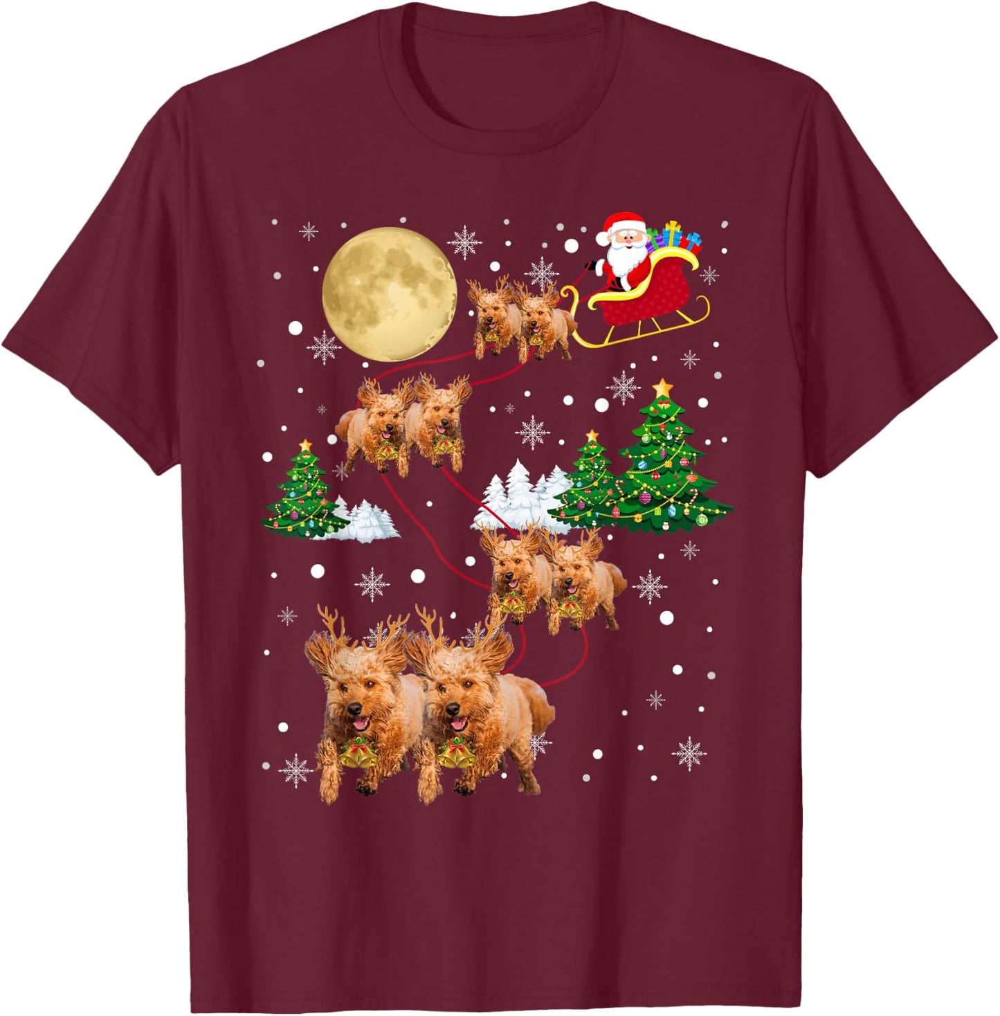 Goldendoodle Dog Tree Christmas Sweater Xmas Pet Dogs Gifts Women Kids T-Shirt - T-Shirt | Maroon