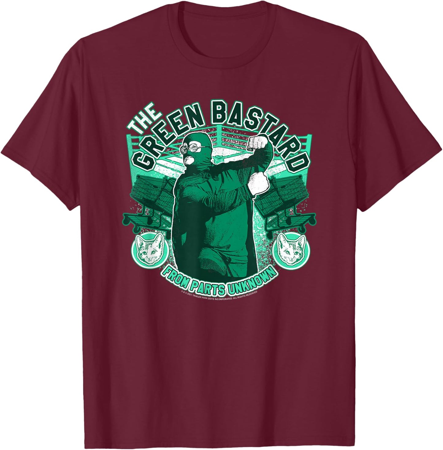 Ripple Junction x Trailer Park Boys The Green Wrestler , Black, S T-Shirt - T-Shirt | Maroon