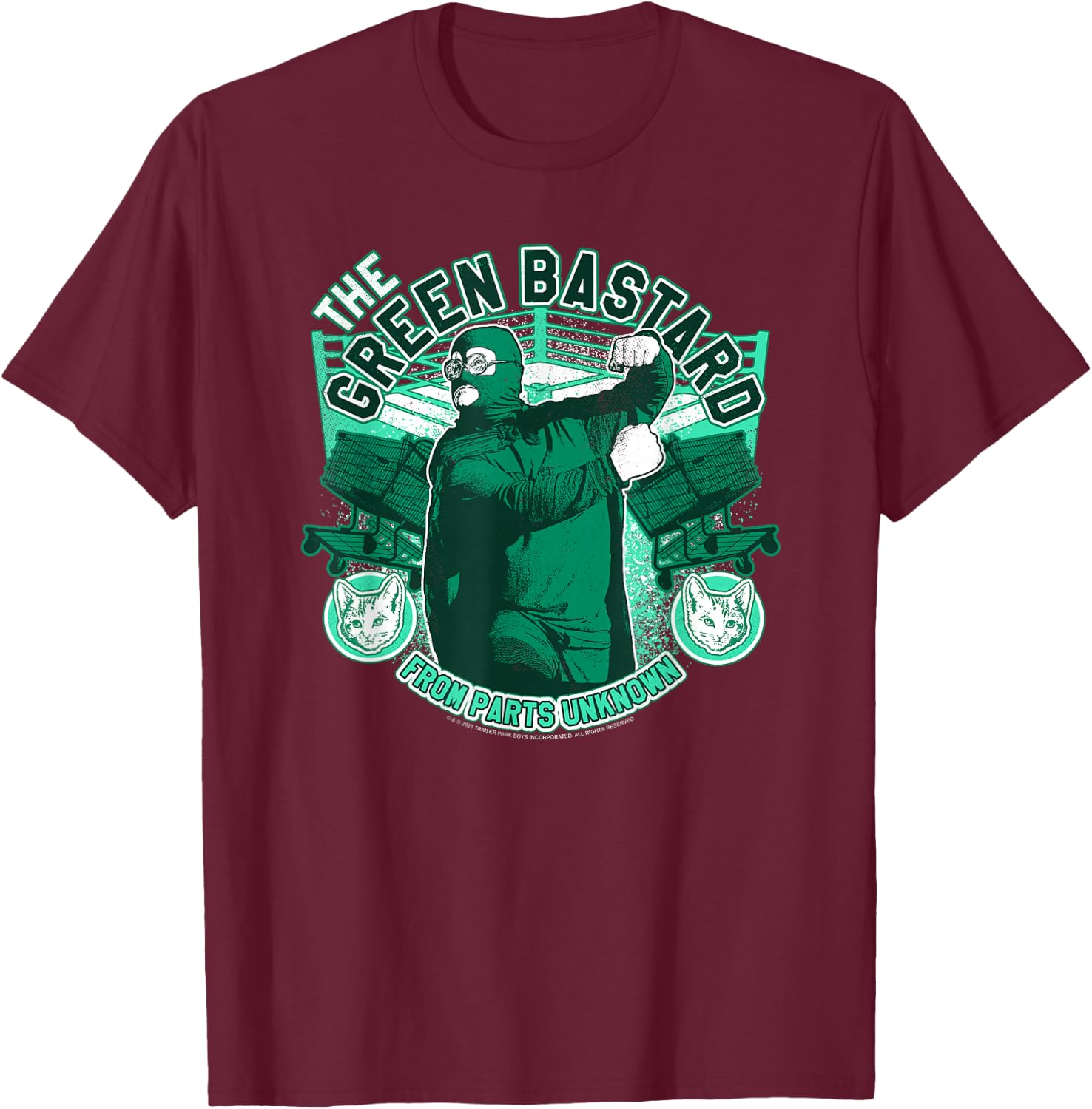 Ripple Junction x Trailer Park Boys The Green Wrestler , Black, S T-Shirt - T-Shirt | Maroon