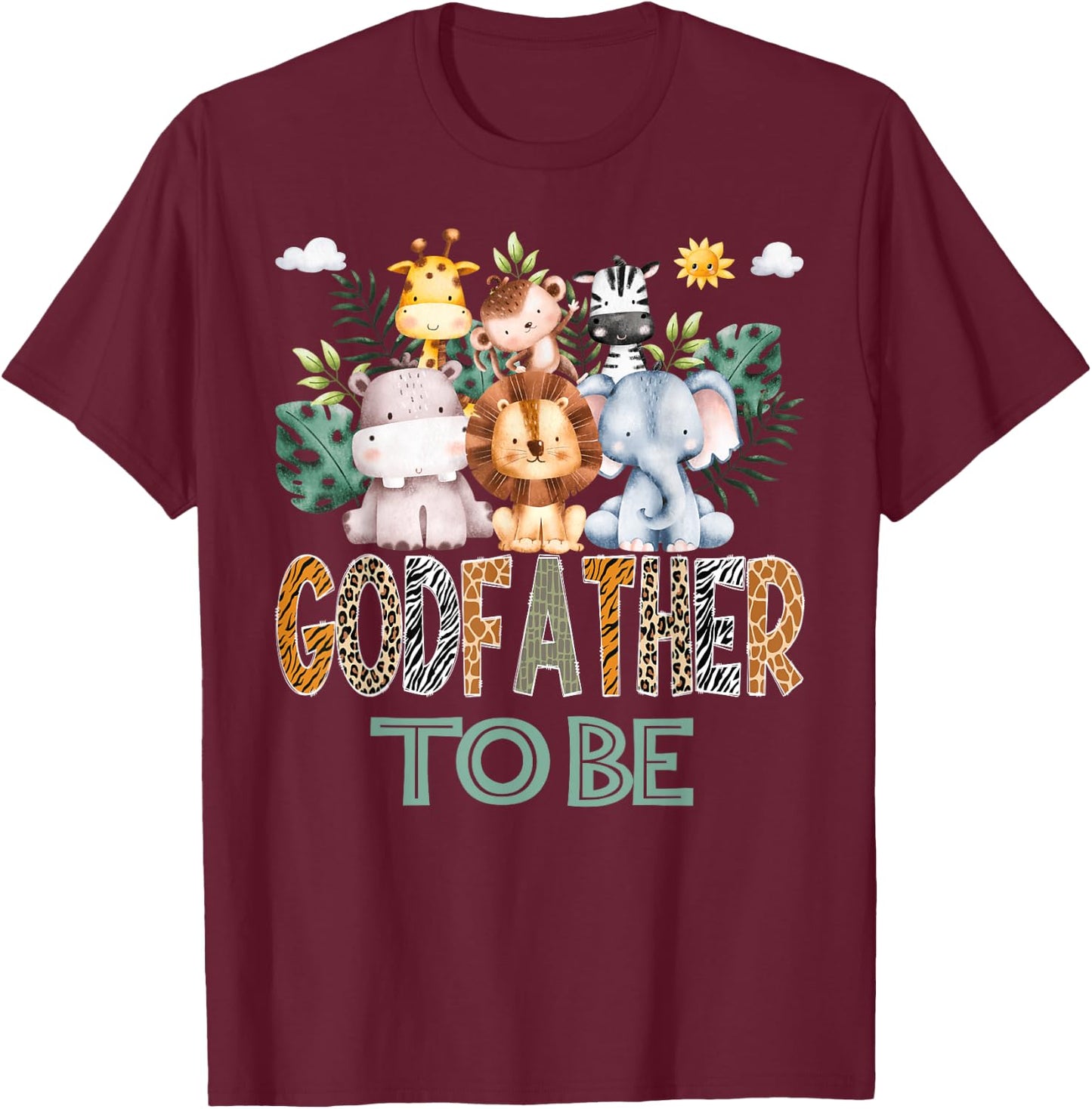 Soon To Be GodFather Jungle Animal Safari Gender Reveal T-Shirt - T-Shirt | Maroon