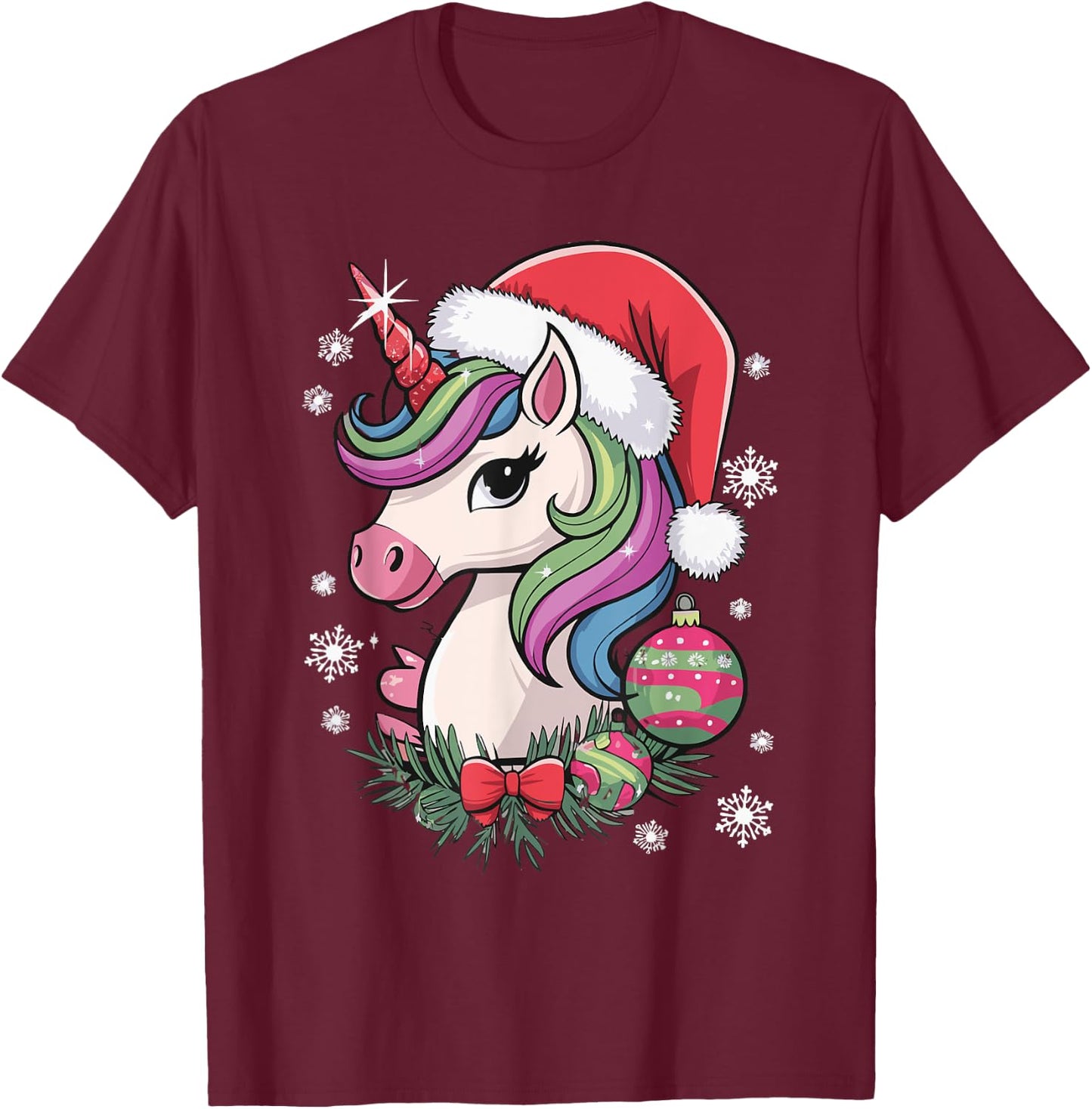 Unicorn Christmas T-Shirt - T-Shirt | Maroon
