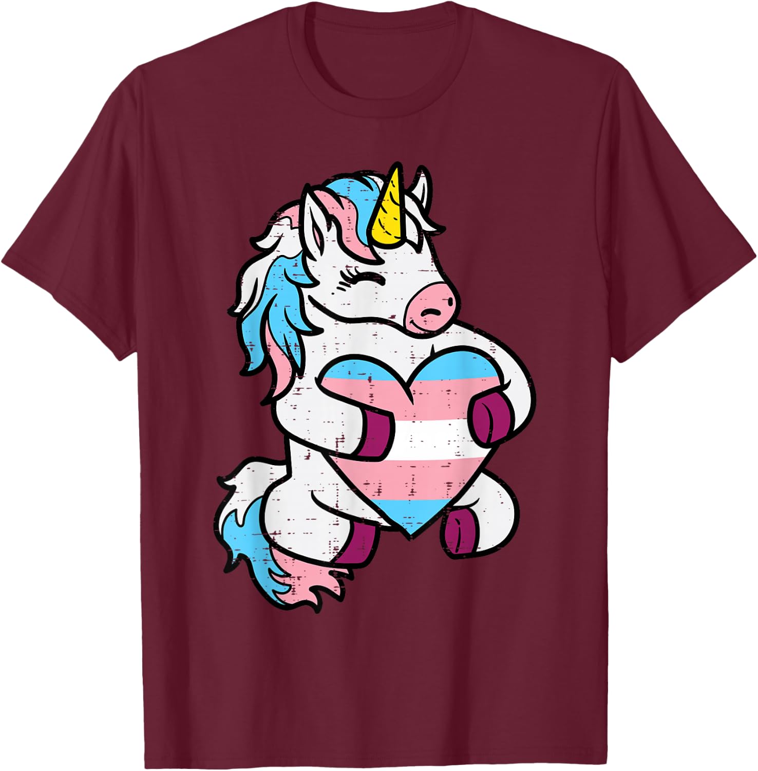 Trans Unicorn Heart Transgender Pride Flag Lgbt Women Girls T-Shirt - T-Shirt | Maroon