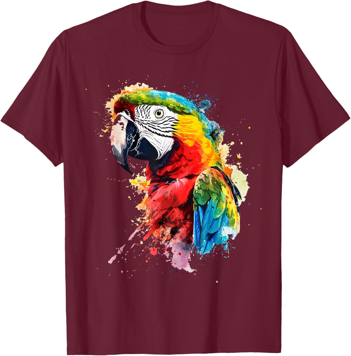 Colourful Parrot Watercolor , White T-Shirt - T-Shirt | Maroon