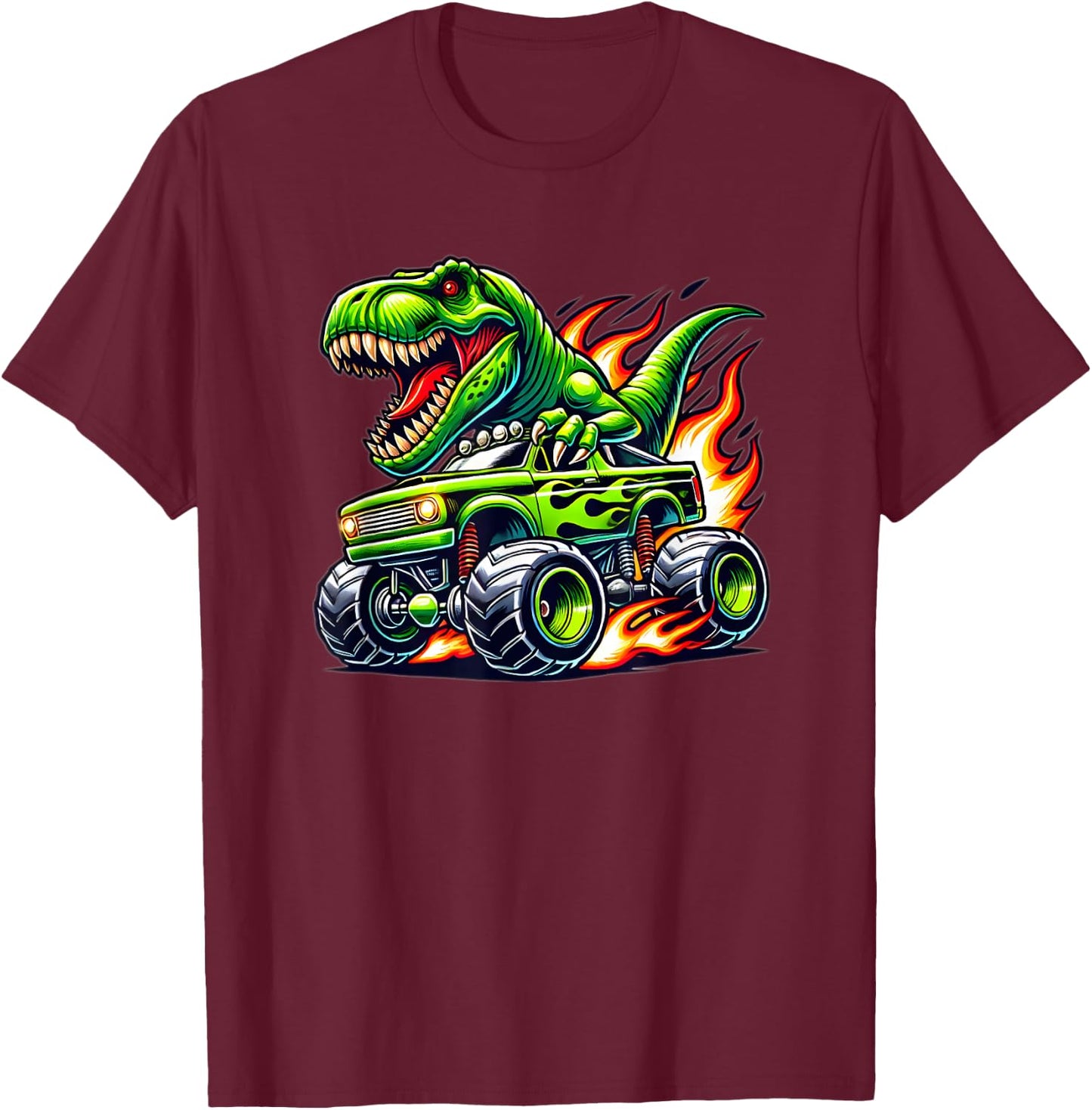 Monster Truck Dinosaur Birthday Party Monster Truck Boy T-Shirt - T-Shirt | Maroon