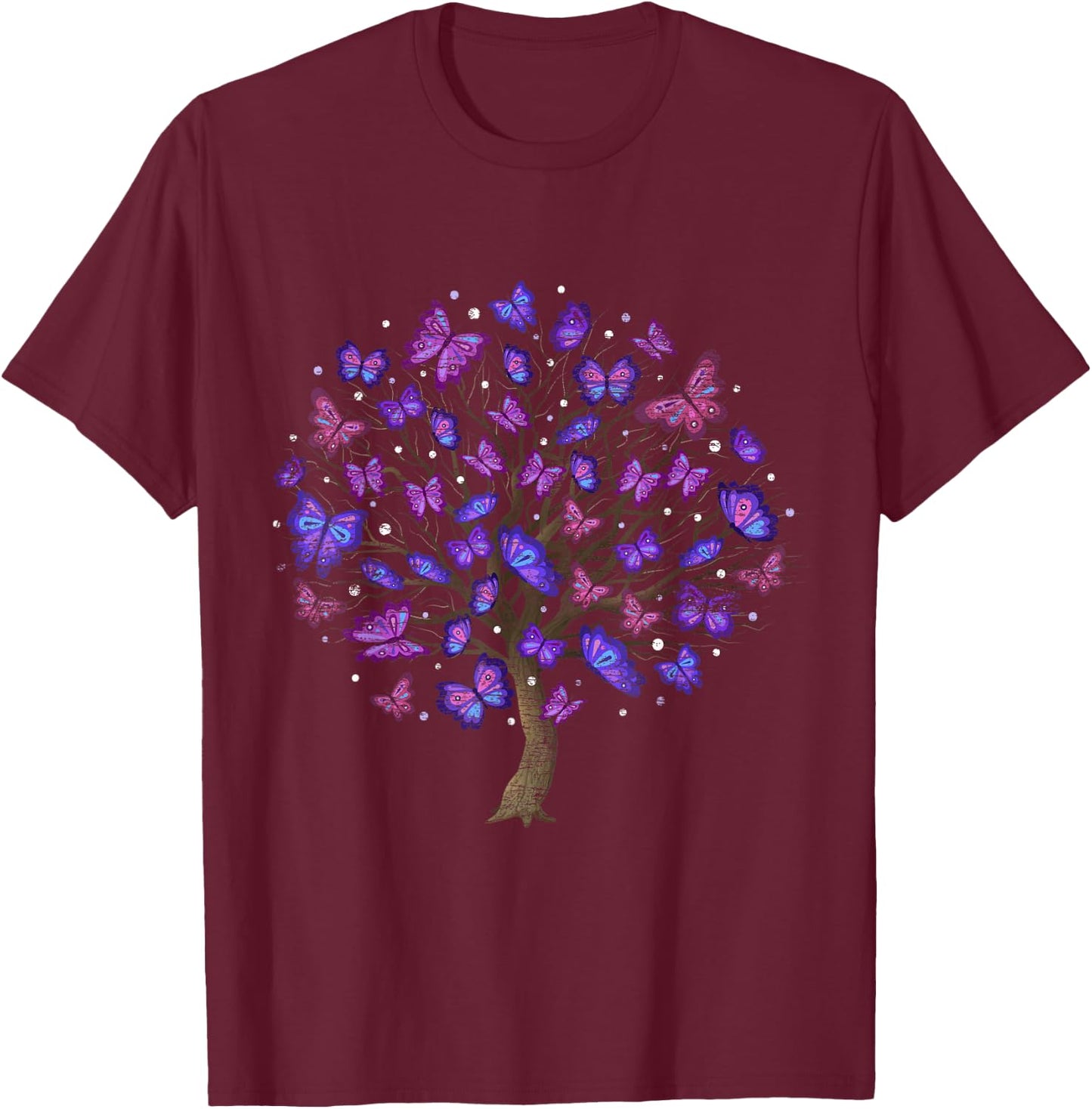 Animal Purple Butterflies Tree Nature Butterfly T-Shirt - T-Shirt | Maroon
