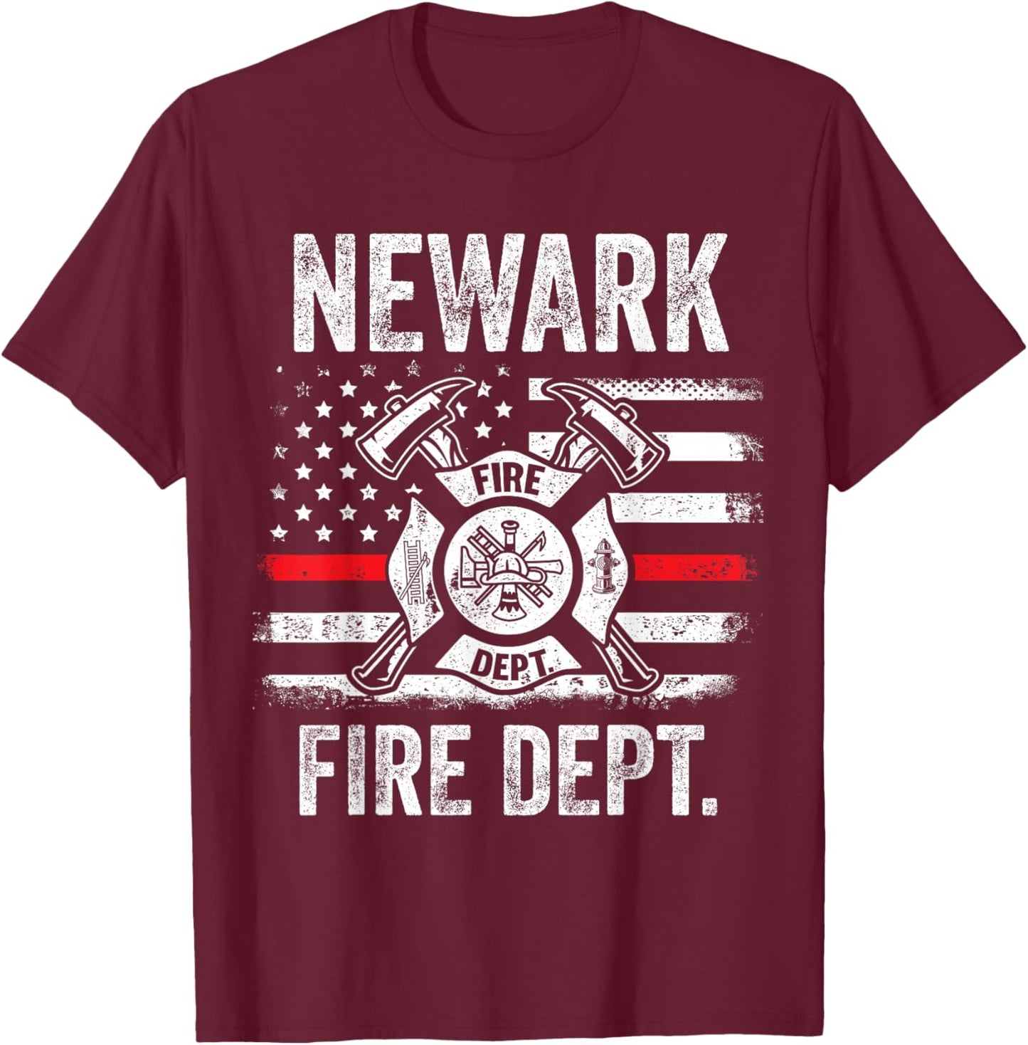 Newark Delaware Fire Department Thin Red Line Fireman T-Shirt - T-Shirt | Maroon