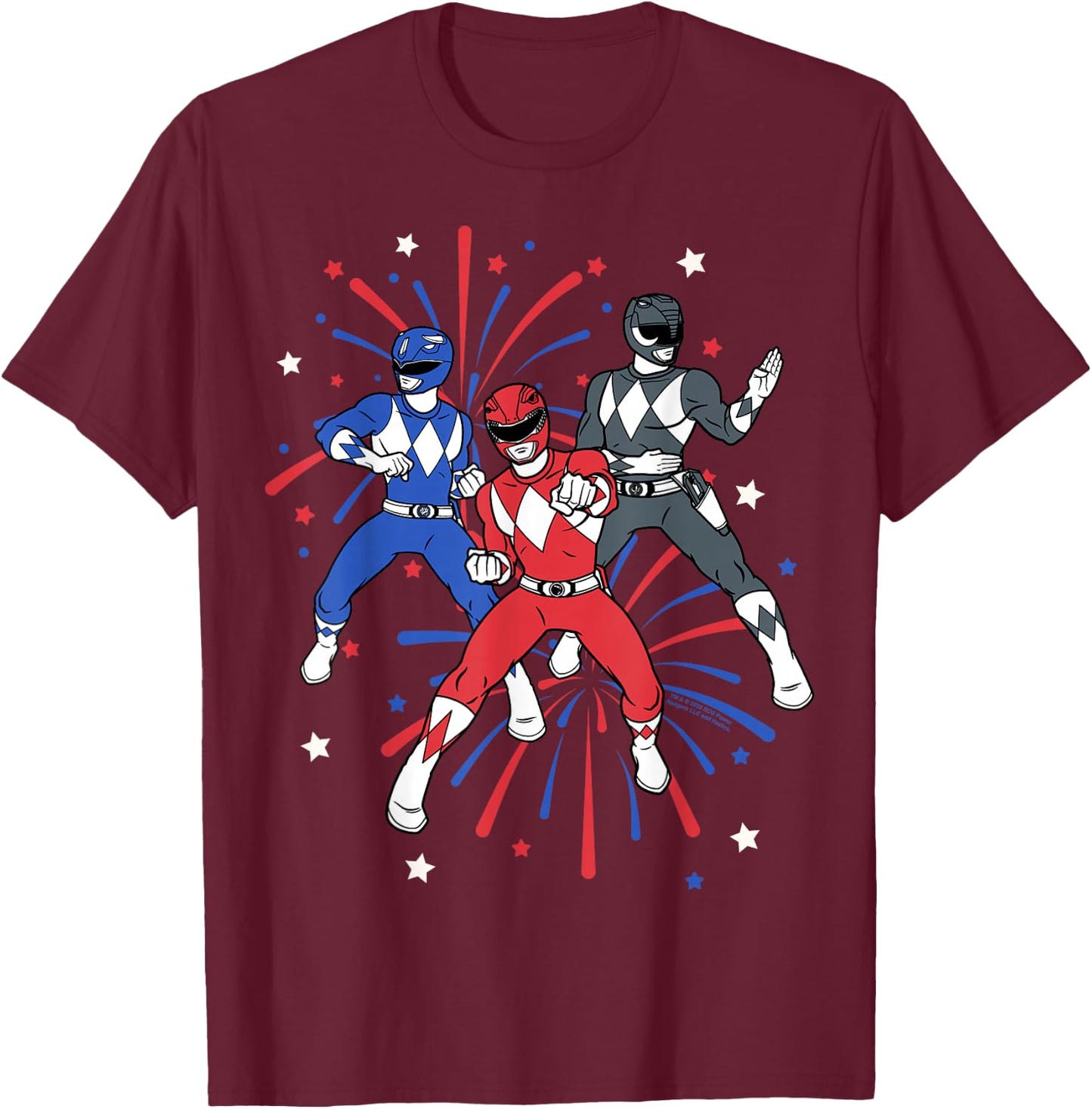 Power Rangers 4th of July Mighty Morphin Rangers Fireworks T-Shirt - T-Shirt | Maroon