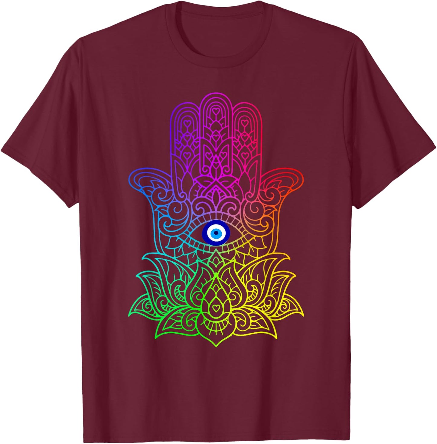 Hand of Hamsa Fatima Evil Turkish Tiger Eye T-Shirt - T-Shirt | Maroon