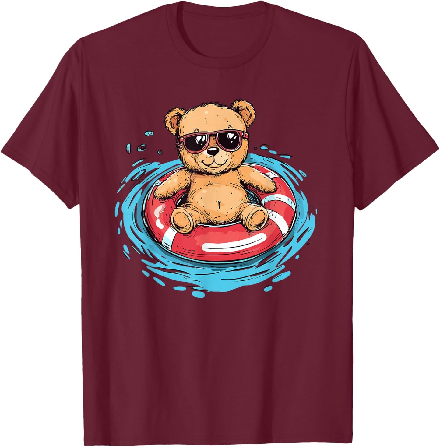 Chill Teddy Bear Pool Float Sunglasses T-Shirt - T-Shirt | Maroon