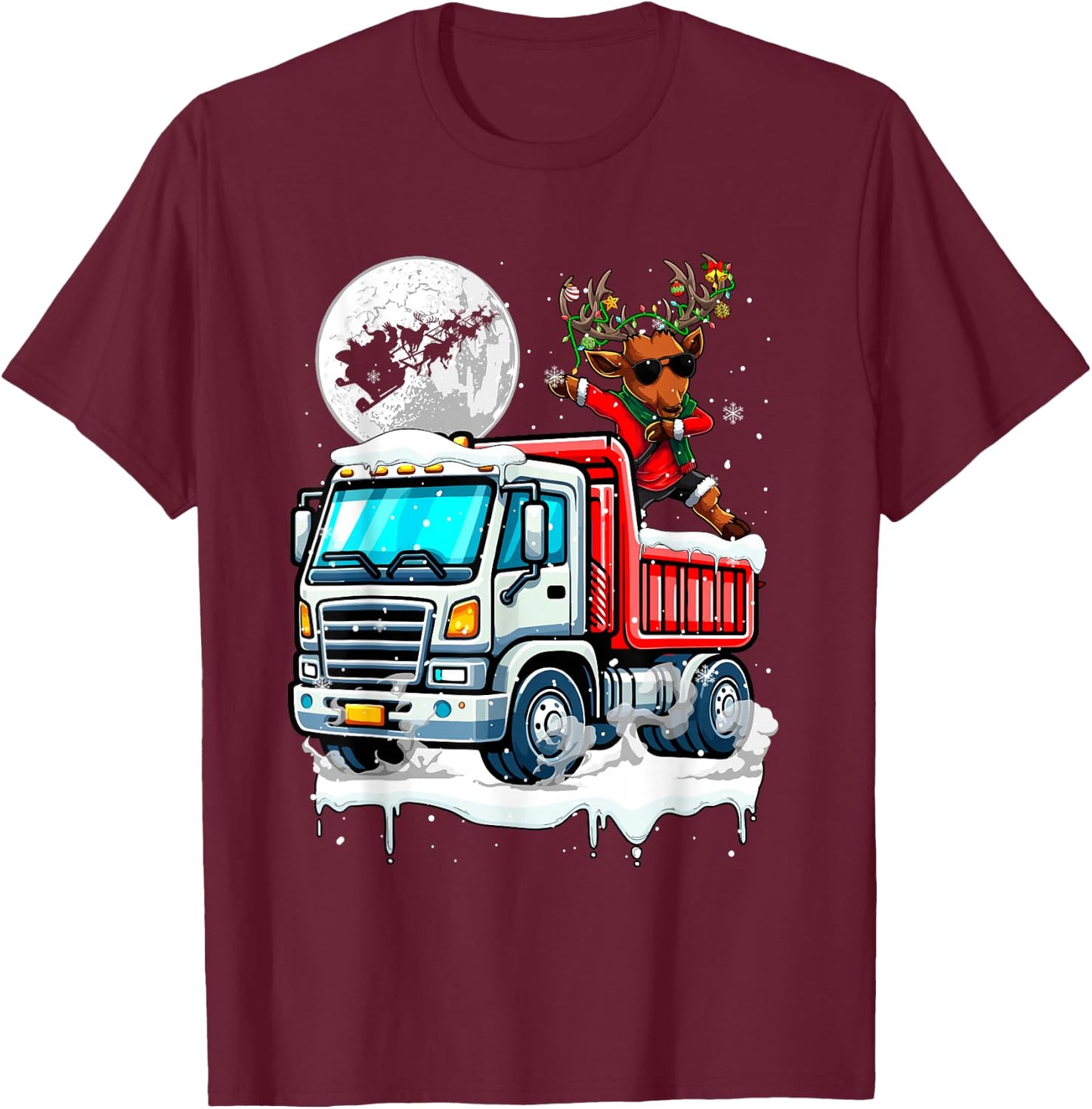 Dabbing Reindeer On Truck Christmas Driver Lover Kids T-Shirt - T-Shirt | Maroon