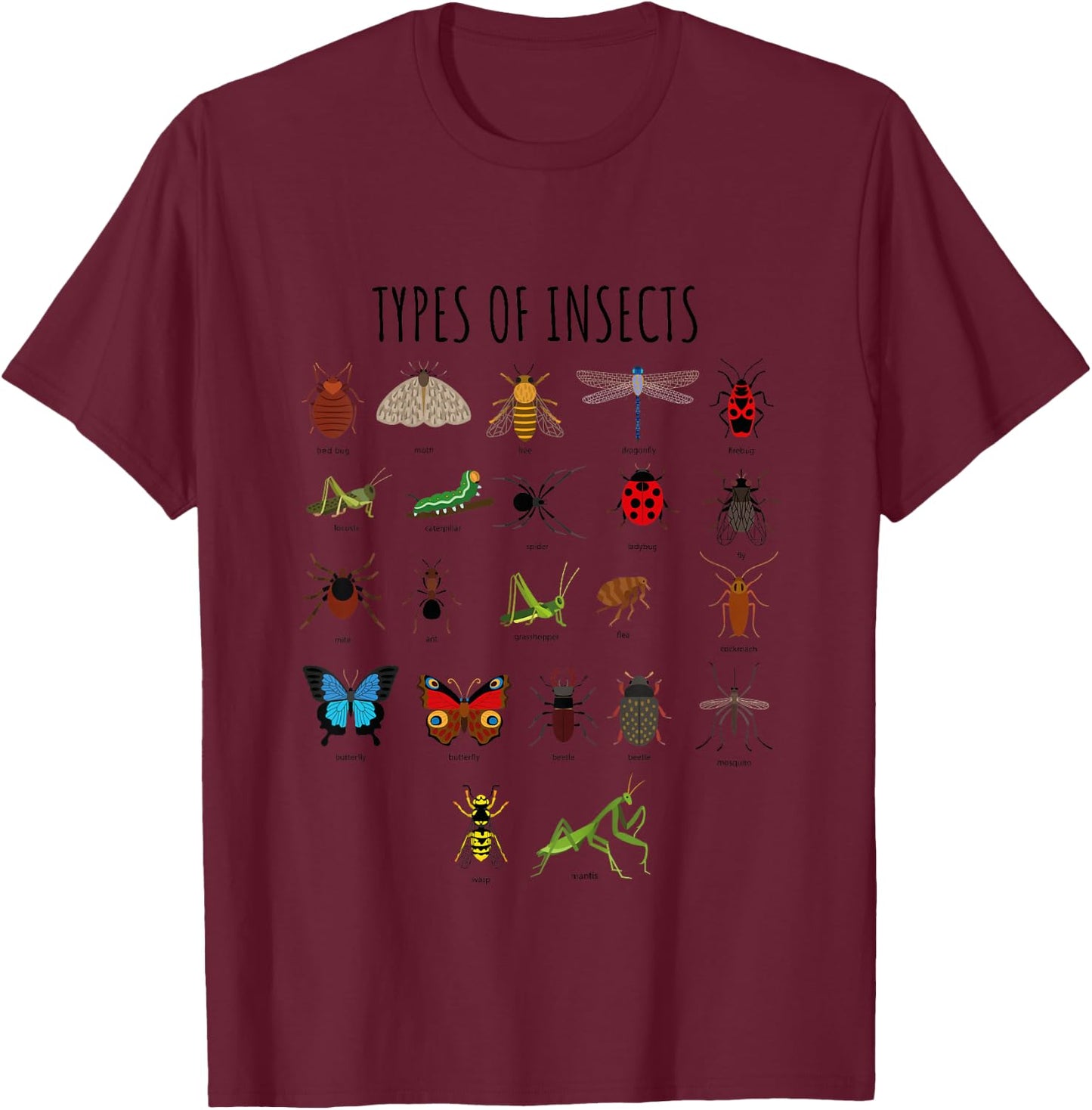 Types of Insect Bug Identification Science T-Shirt - T-Shirt | Maroon