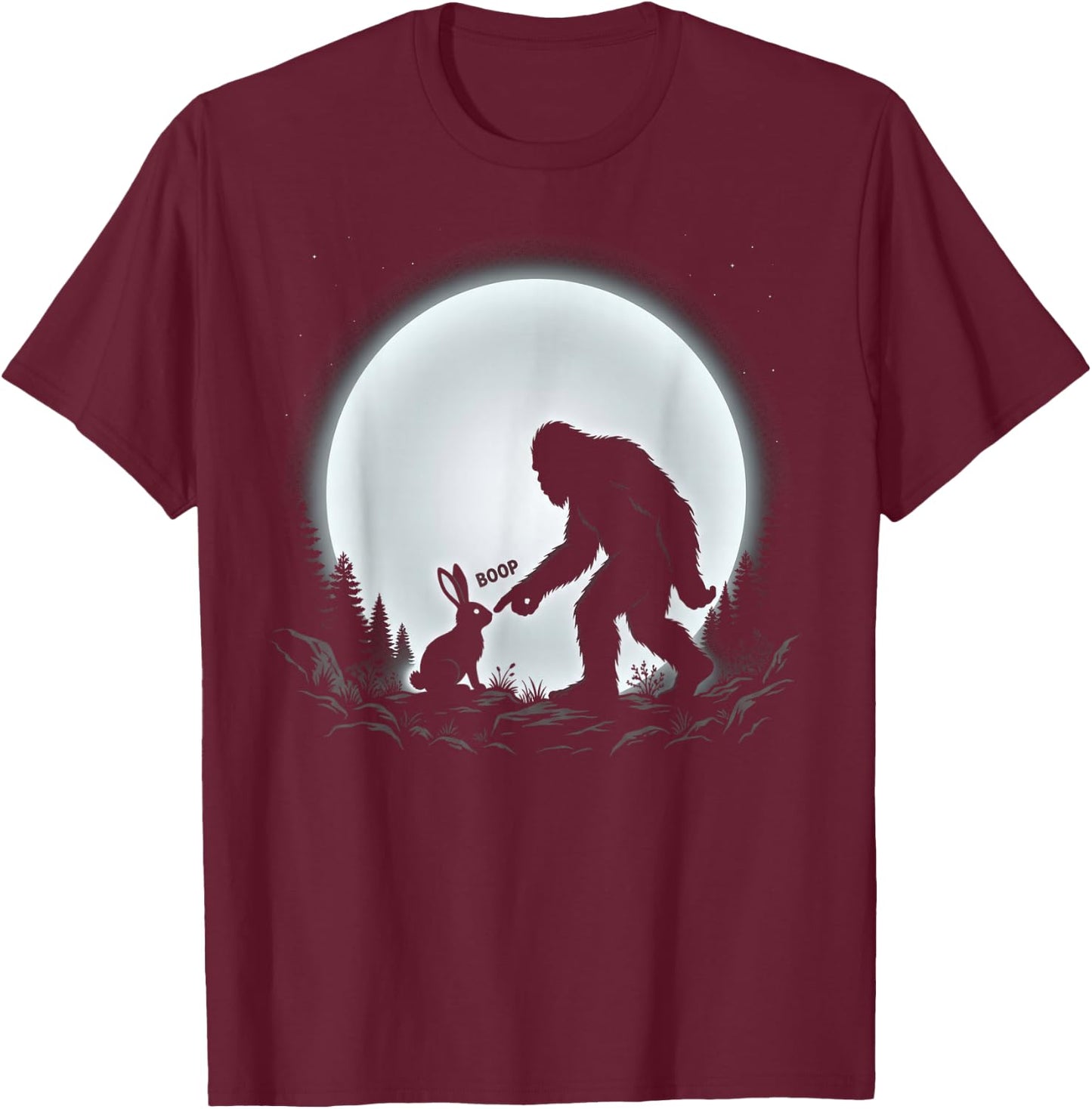 Bigfoot Boop Bunny Funny Sasquatch Moon Rabbit T-Shirt - T-Shirt | Maroon
