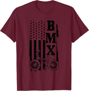 BMX American Flag Patriotic Bike T-Shirt - T-Shirt | Maroon