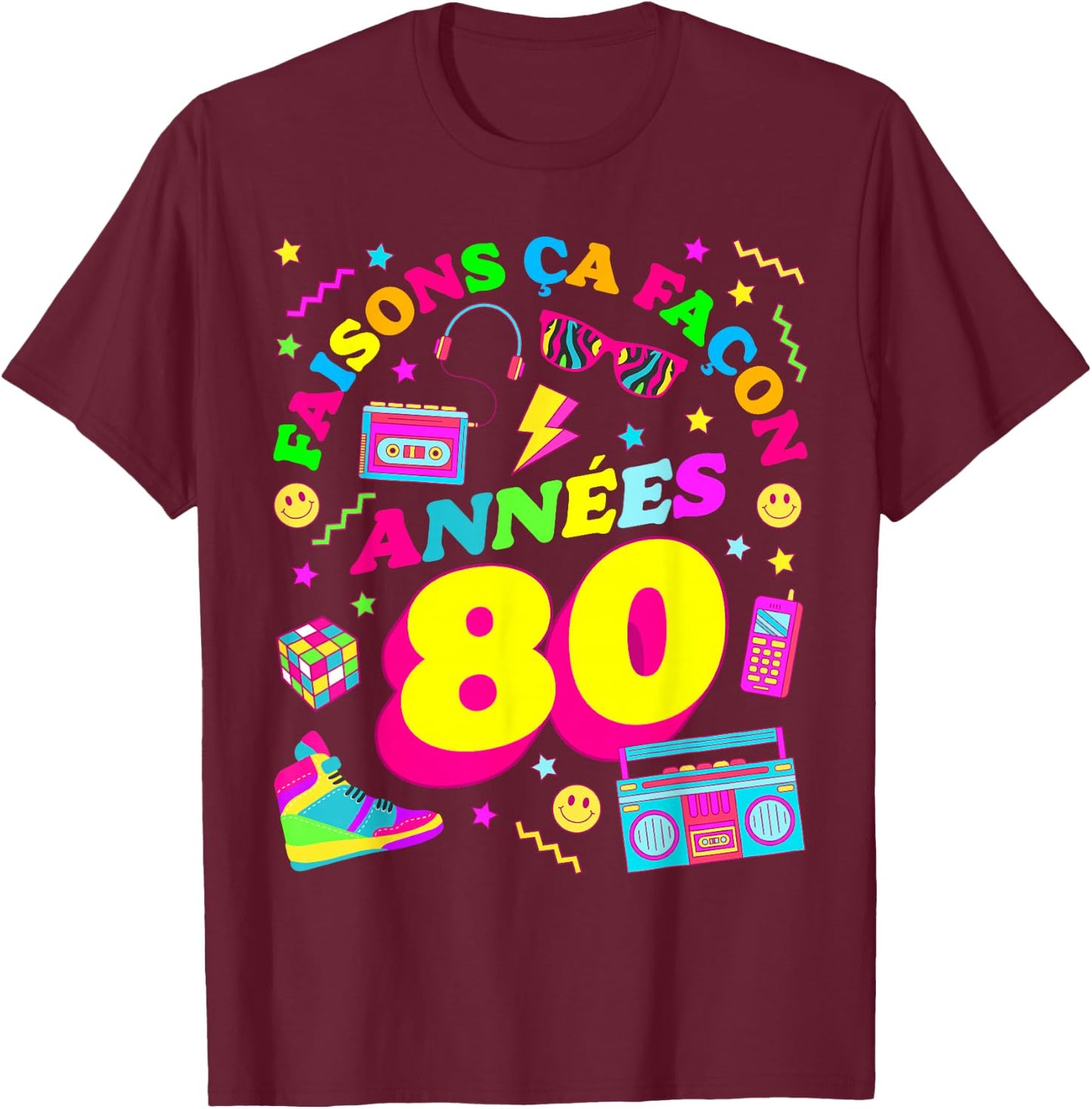 Party 80s Birthday Party 80s Retro Style , Black, S T-Shirt - T-Shirt | Maroon
