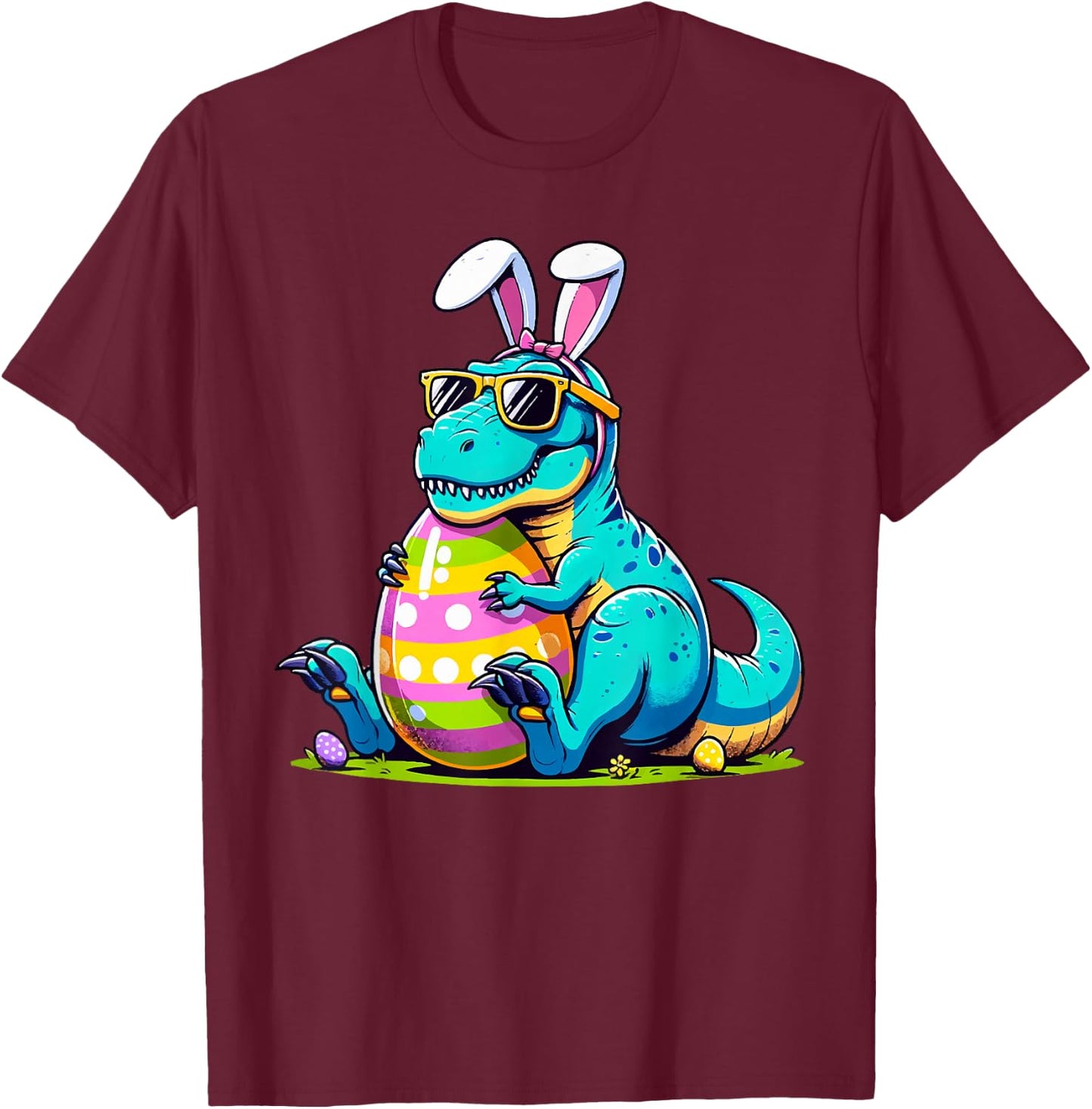 Dinosaur Easter Bunny Egg Happy Eastrawr T Rex Kids Boy Girl T-Shirt - T-Shirt | Maroon