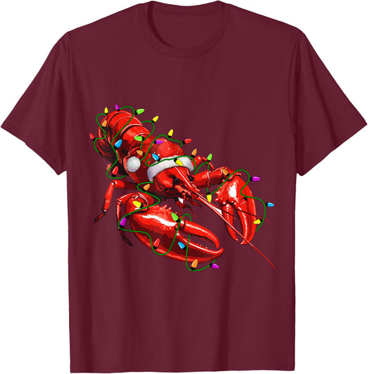 Lobster Santa Christmas Tree Lighting Xmas Funny T-Shirt - T-Shirt | Maroon