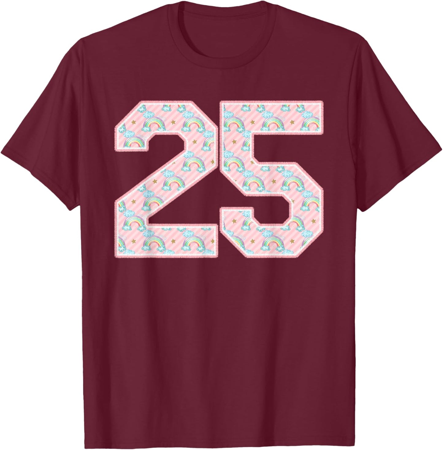 Jersey Player Number 25 Sports Pink Rainbow Girl Print T-Shirt - T-Shirt | Maroon