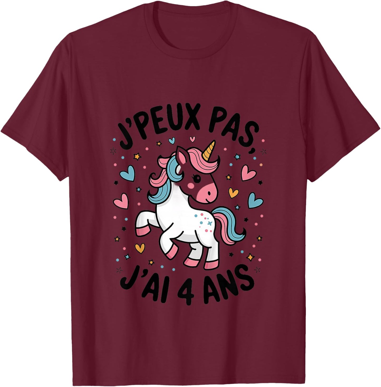 Enfant J'peux Pas J'ai 4 ans Unicorn Top Girl , white, 2 T-Shirt - T-Shirt | Maroon