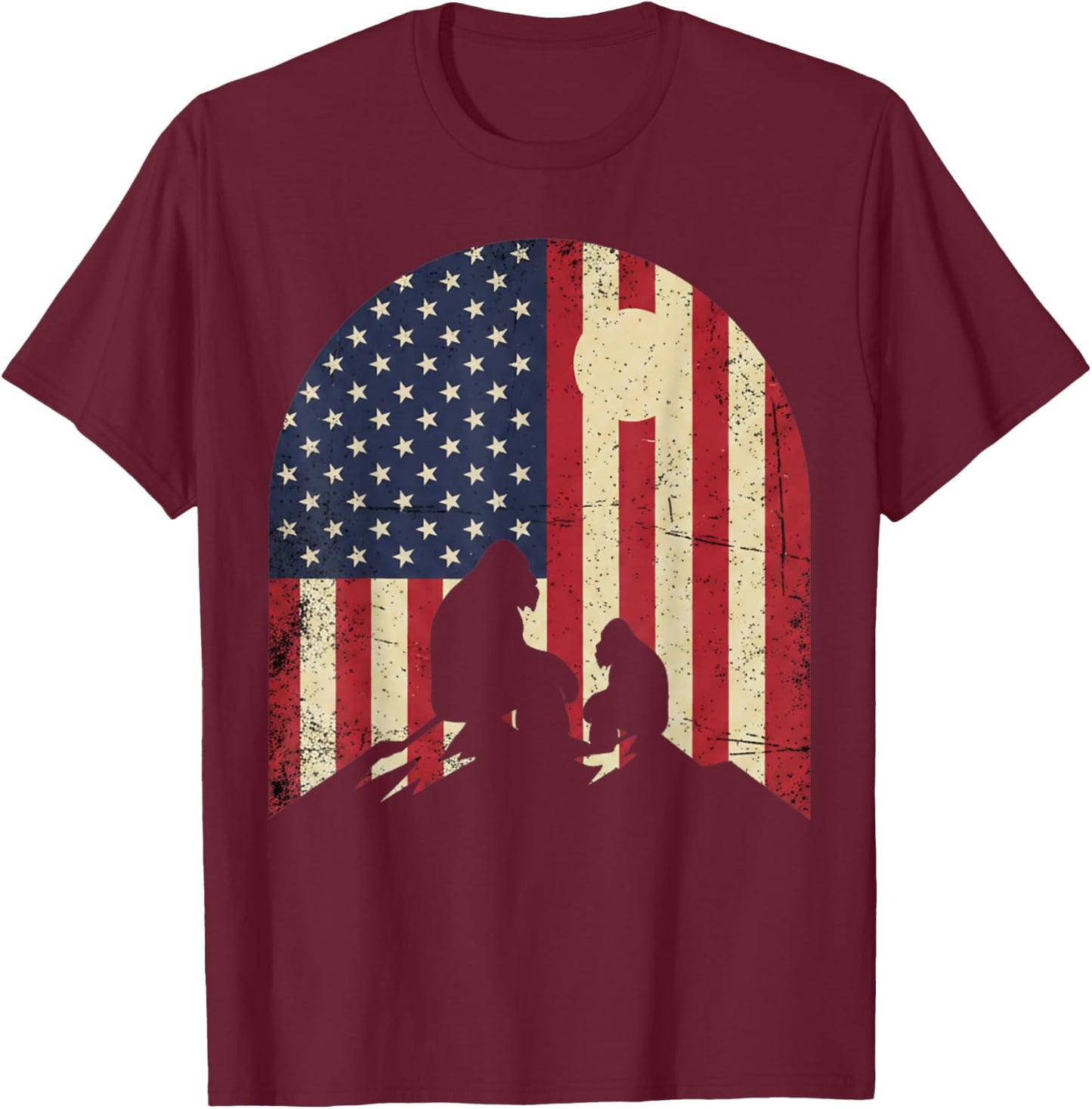 American Flag Bigfoot Dad Fathers Day Sasquatch Fathers Day T-Shirt - T-Shirt | Maroon