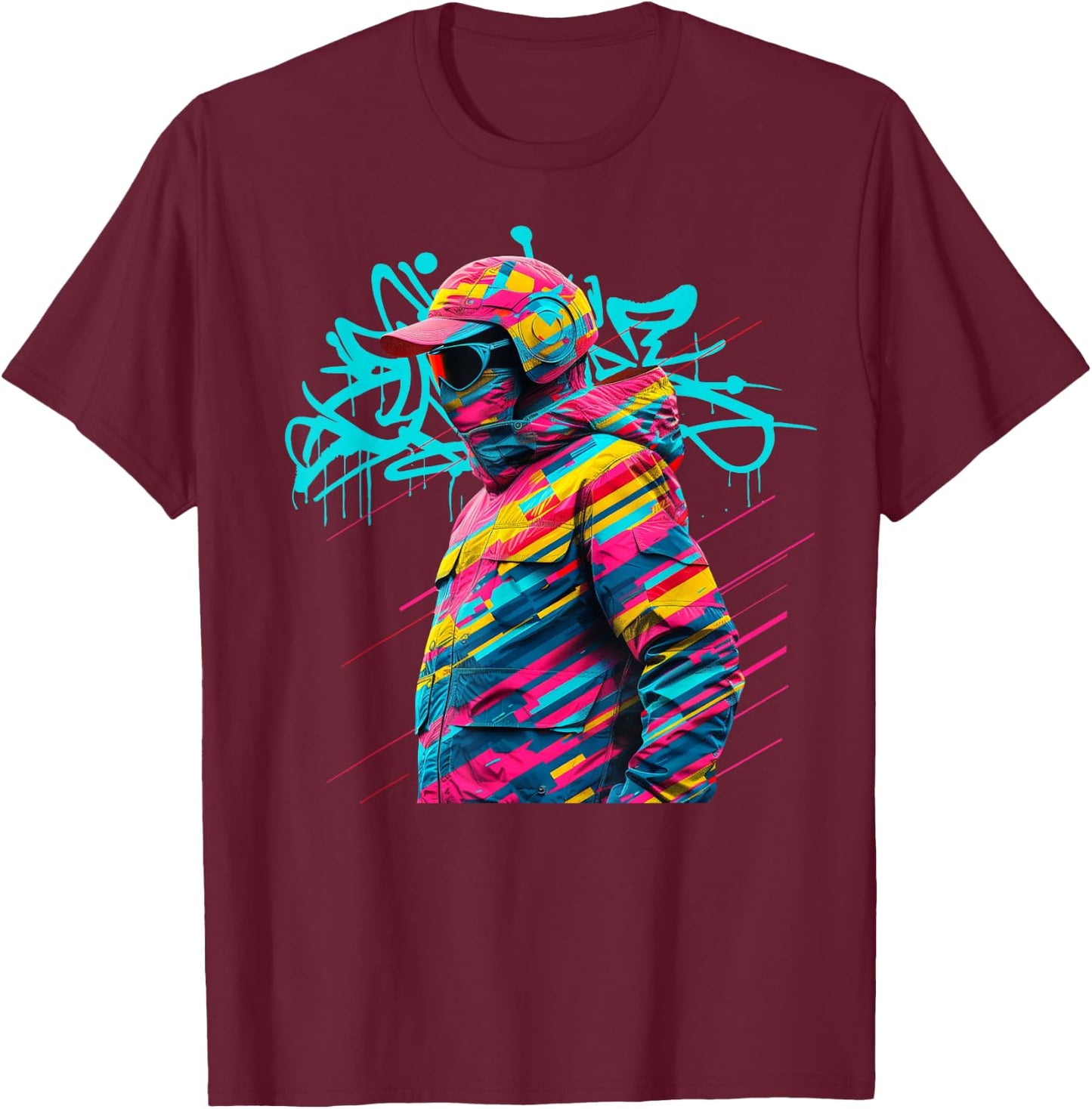 Vibrant Urban Street Art Graffiti Style Design T-Shirt - T-Shirt | Maroon
