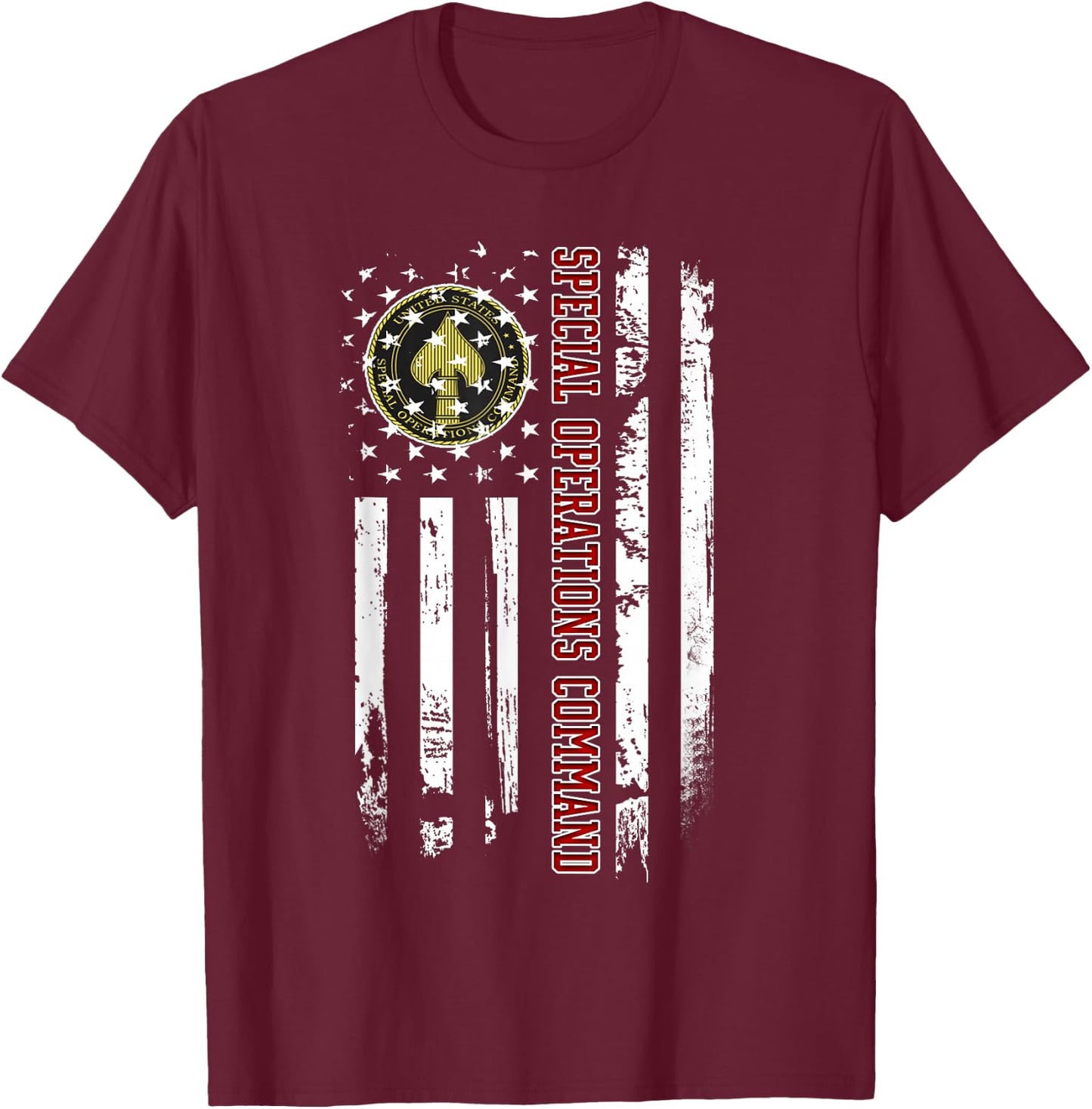 Special Operations Command Veteran American Flag Christmas T-Shirt - T-Shirt | Maroon