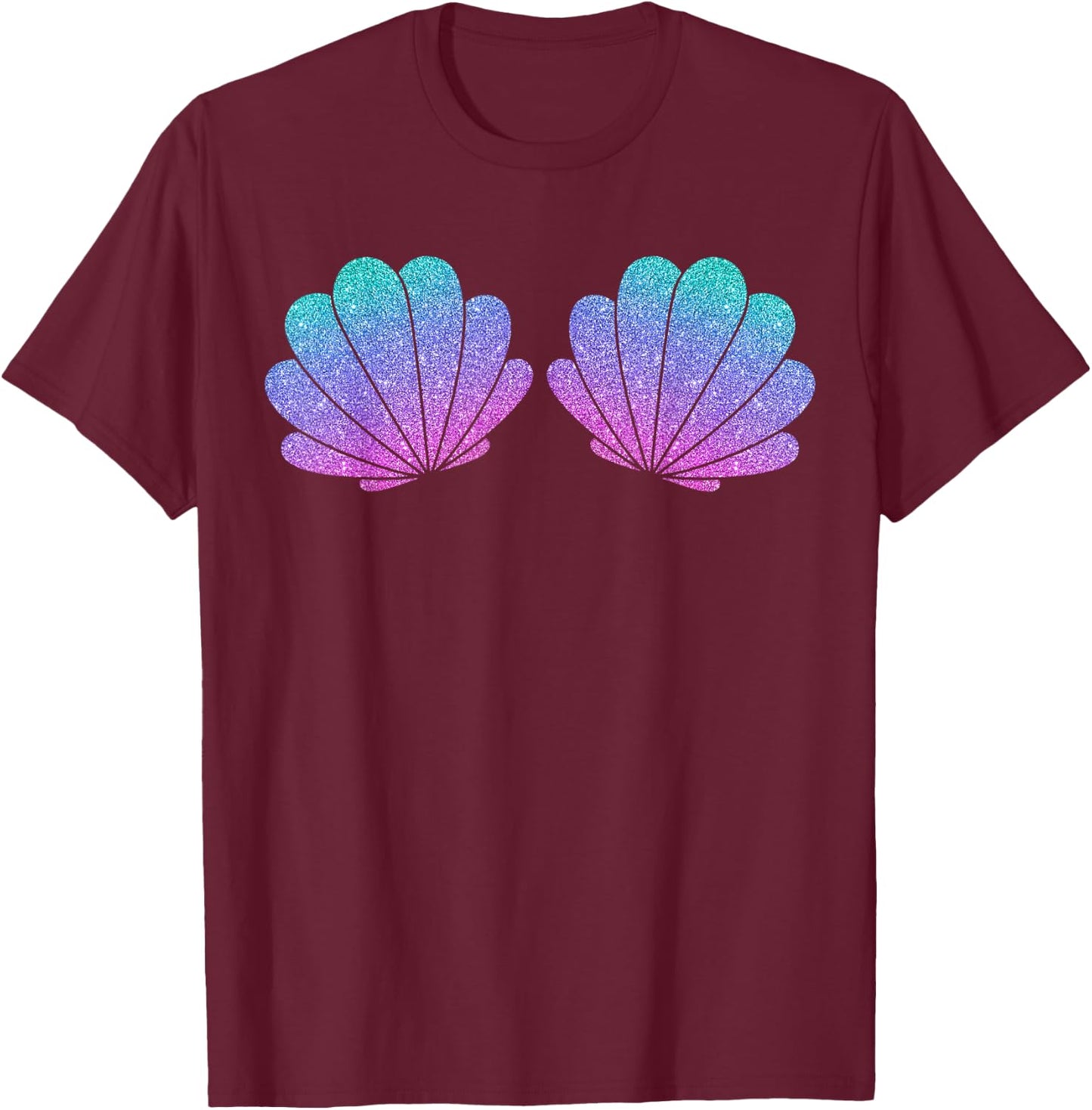 Shell Bra Mermaid Birthday Beach Party Halloween Costume , black T-Shirt - T-Shirt | Maroon