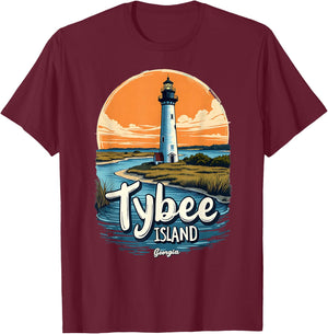 Coastal Waters Tybee Island Georgia Lighthouse T-Shirt - T-Shirt | Maroon