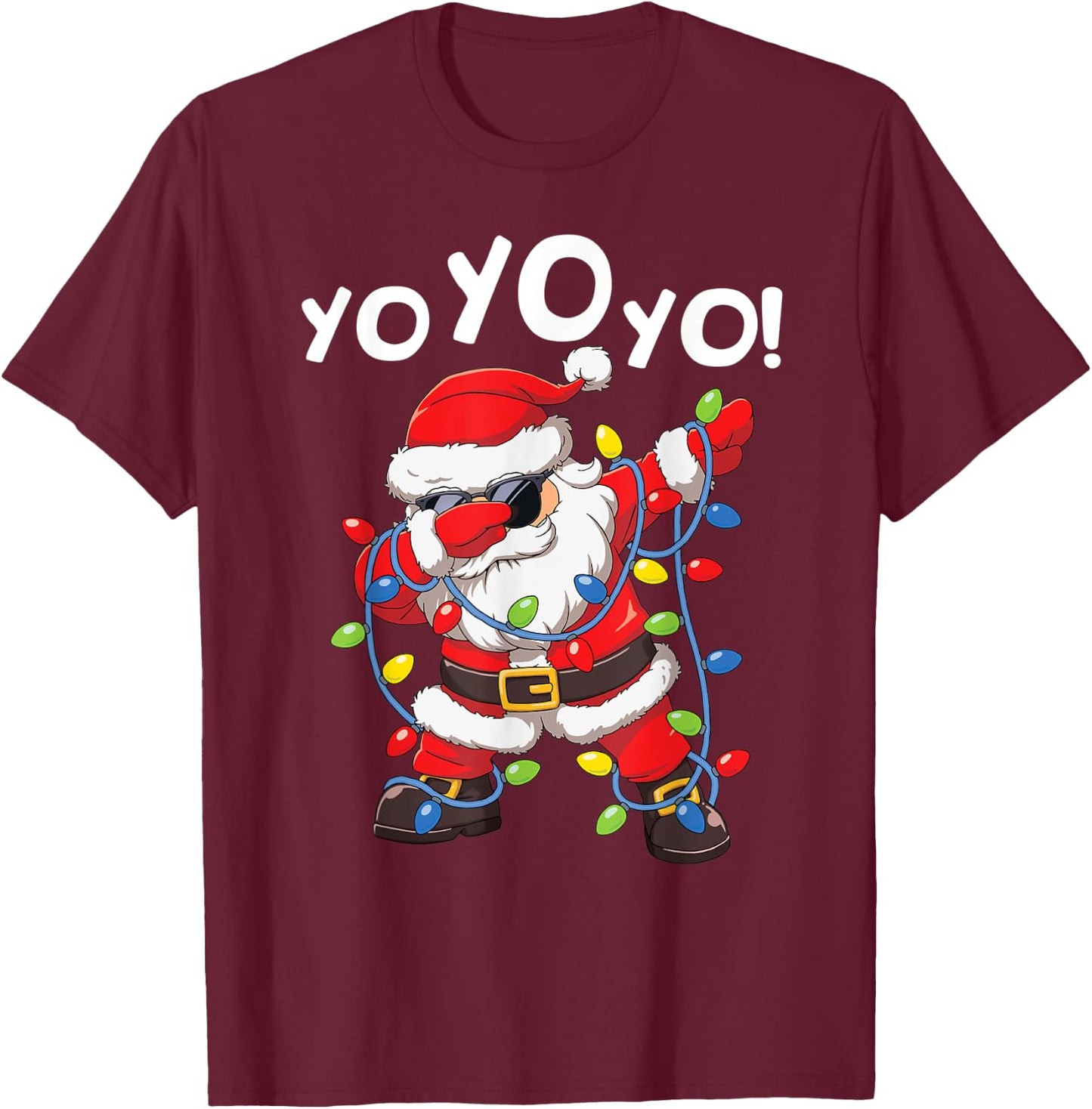 Dabbing Santa In Hat Garland Yo Yo Yo Funny Christmas T-Shirt - T-Shirt | Maroon
