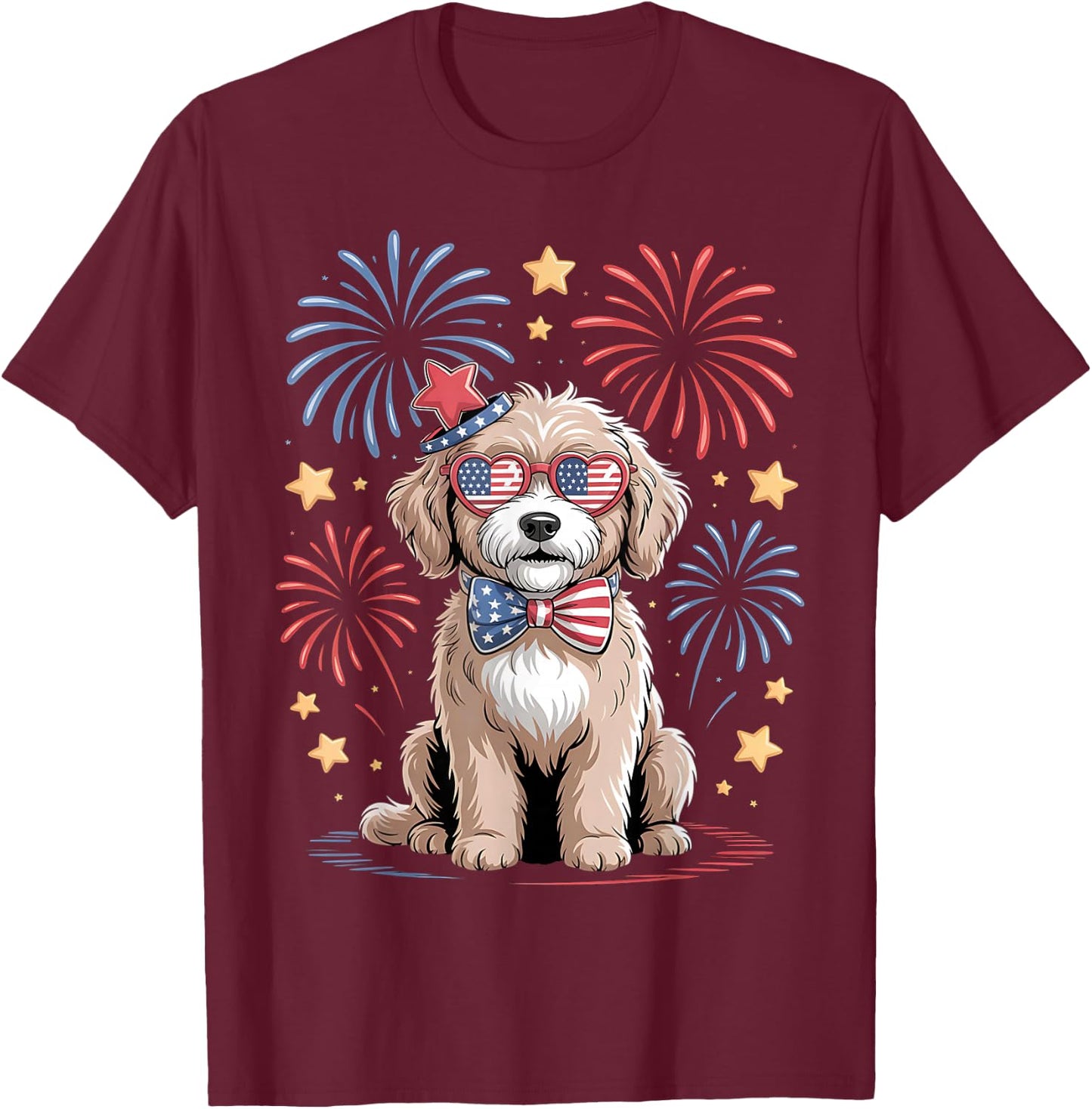 Goldendoodle 4th of July Patriotic Golden Doodle Dog Women T-Shirt - T-Shirt | Maroon
