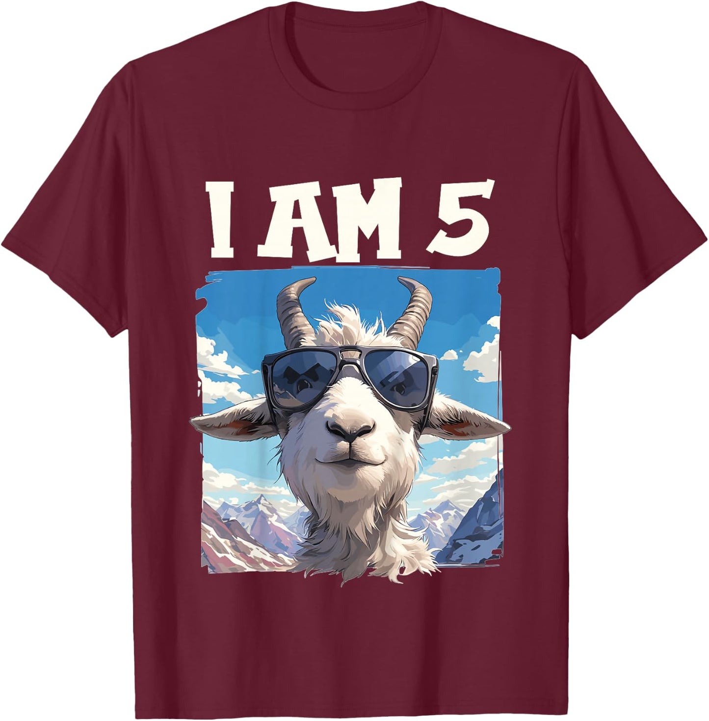 Kids 5 Years old 5 birthday Goats Boy Girl Goat T-Shirt - T-Shirt | Maroon