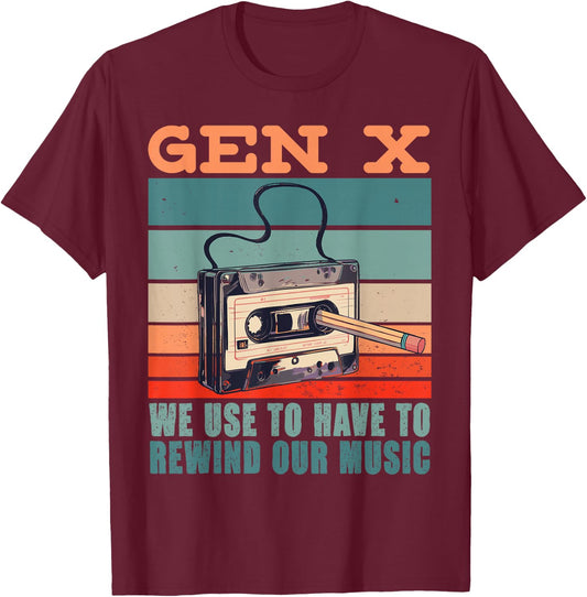 Gen X Cassette Tape Pencil Retro Music T-Shirt - T-Shirt | Maroon