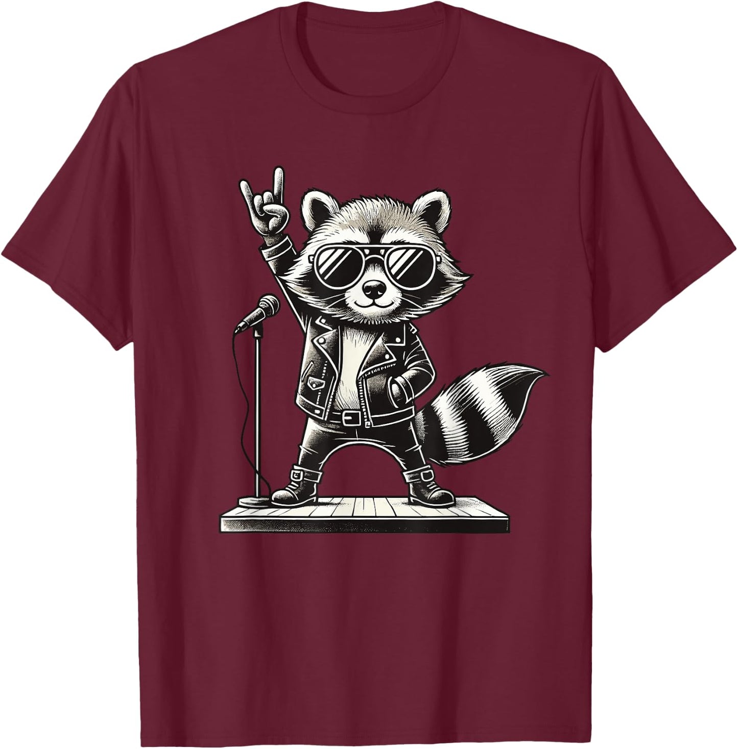 Rock Music & Rocker, Rock Hand, Kids & Boys, Funny Raccoon , Black, S T-Shirt - T-Shirt | Maroon