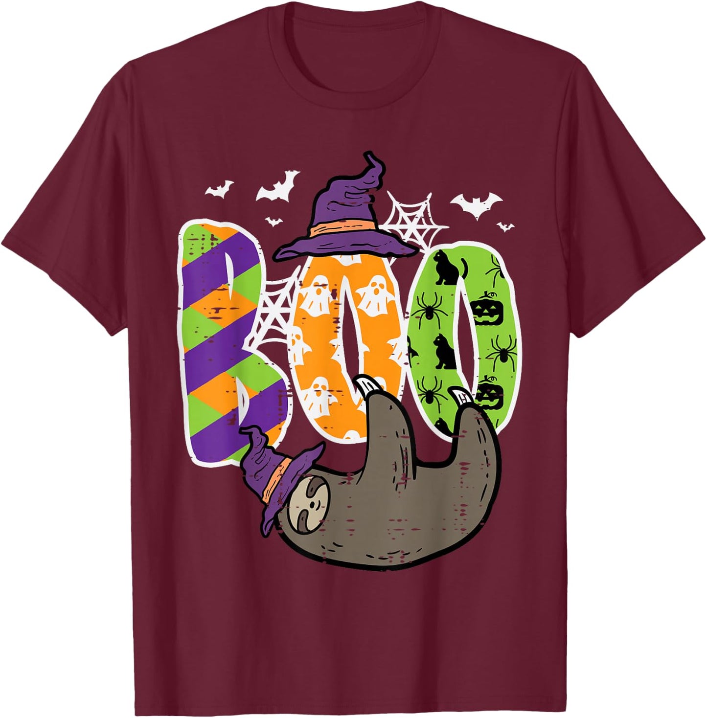 Halloween Sloth Boo Lazy Costume Men Women Boys Girls Kids T-Shirt - T-Shirt | Maroon