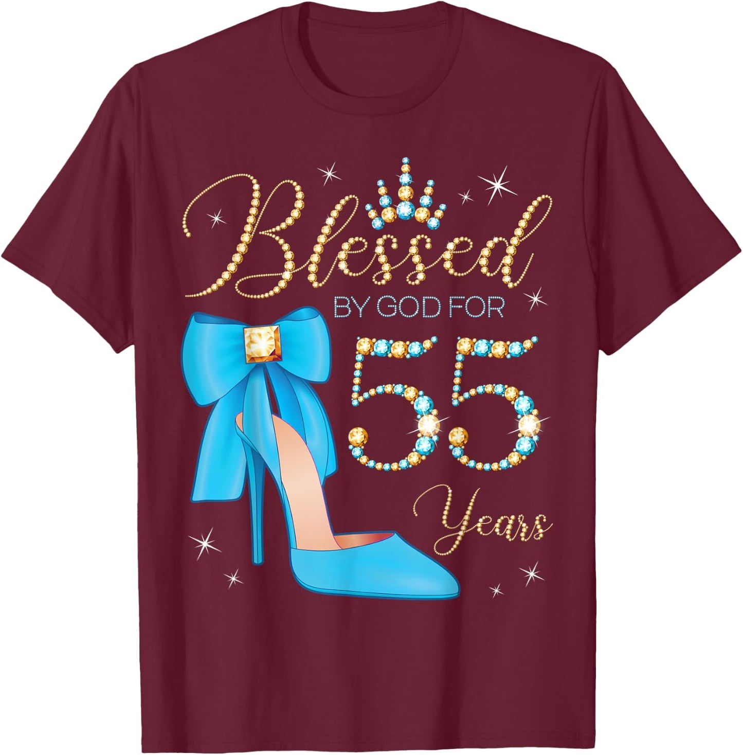 Blessed By God For 55 Years Old 55th Birthday Party Queen T-Shirt - T-Shirt | Maroon