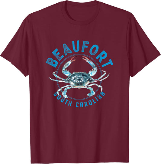 Beaufort South Carolina Blue Crab Design T-Shirt - T-Shirt | Maroon
