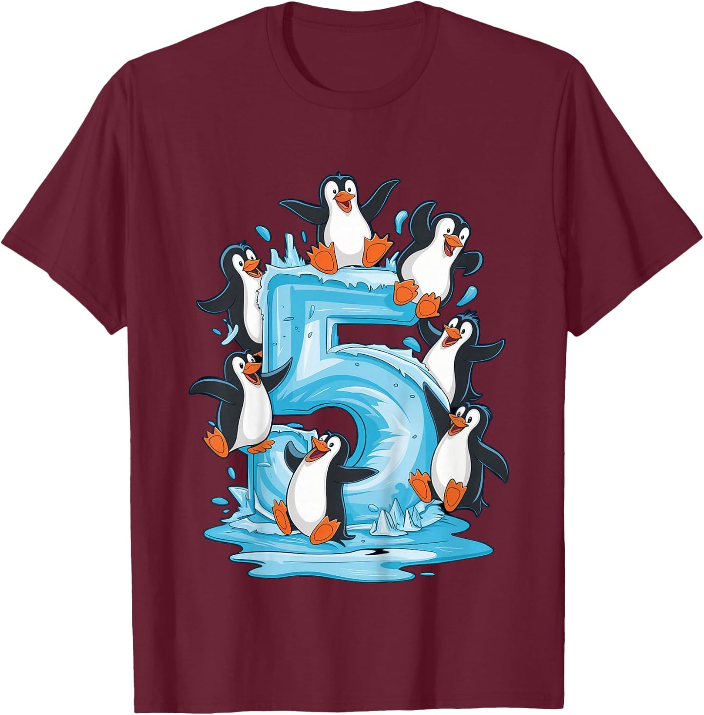 Kinder Pinguine 5. Geburtstag Jungen Mädchen 5 Jahre Pinguin T-Shirt - T-Shirt | Maroon