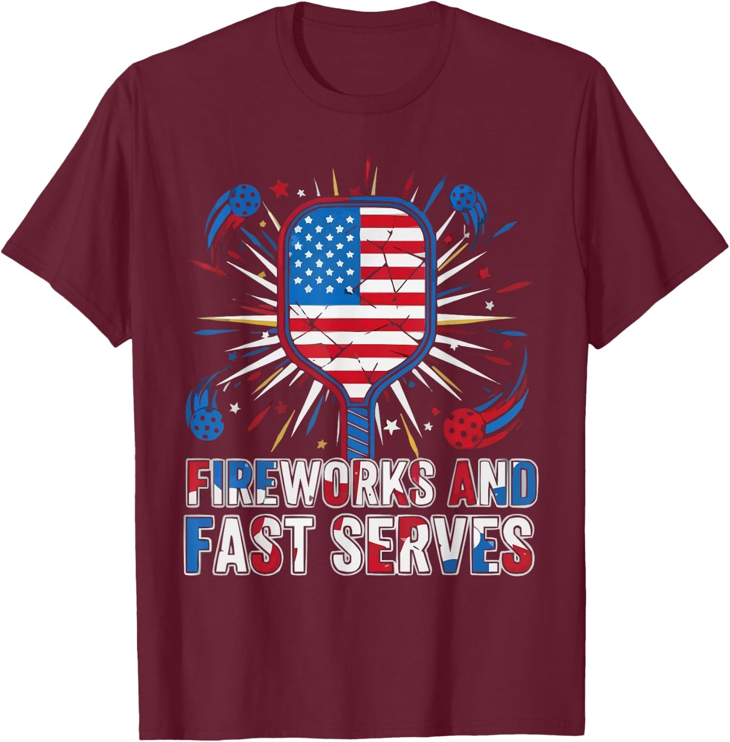 American Pickleball Player 4th of July Flag USA Paddle Sport T-Shirt - T-Shirt | Maroon