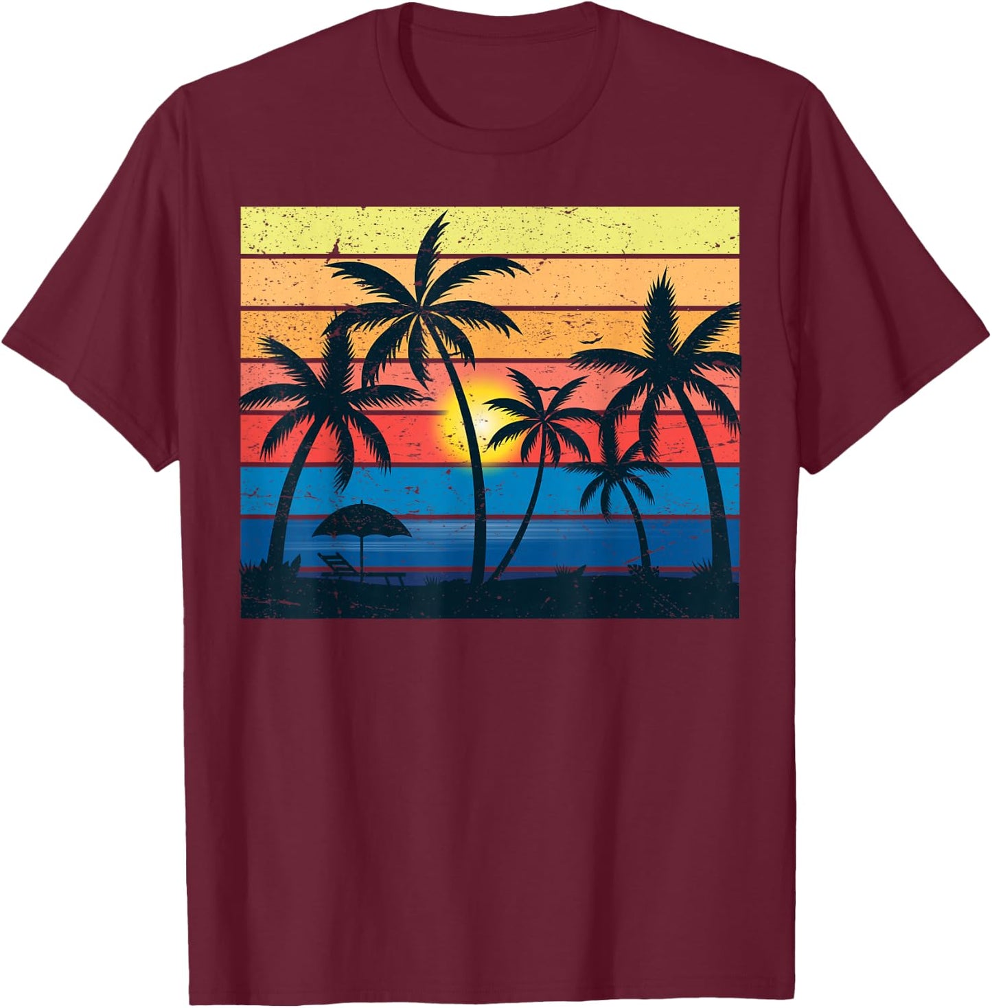 Palm Tree Retro Vintage Sunset Tropical Beach Dress Summer T-Shirt - T-Shirt | Maroon