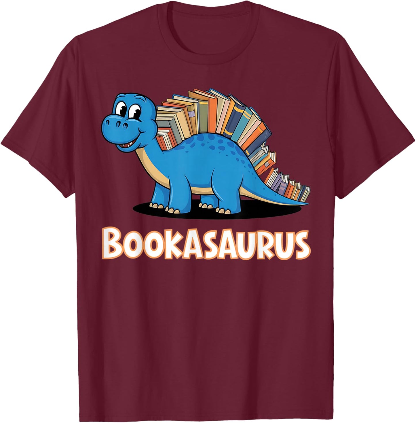 Bookasaurus Funny Kids Dinosaur Reading Pun T-Shirt - T-Shirt | Maroon